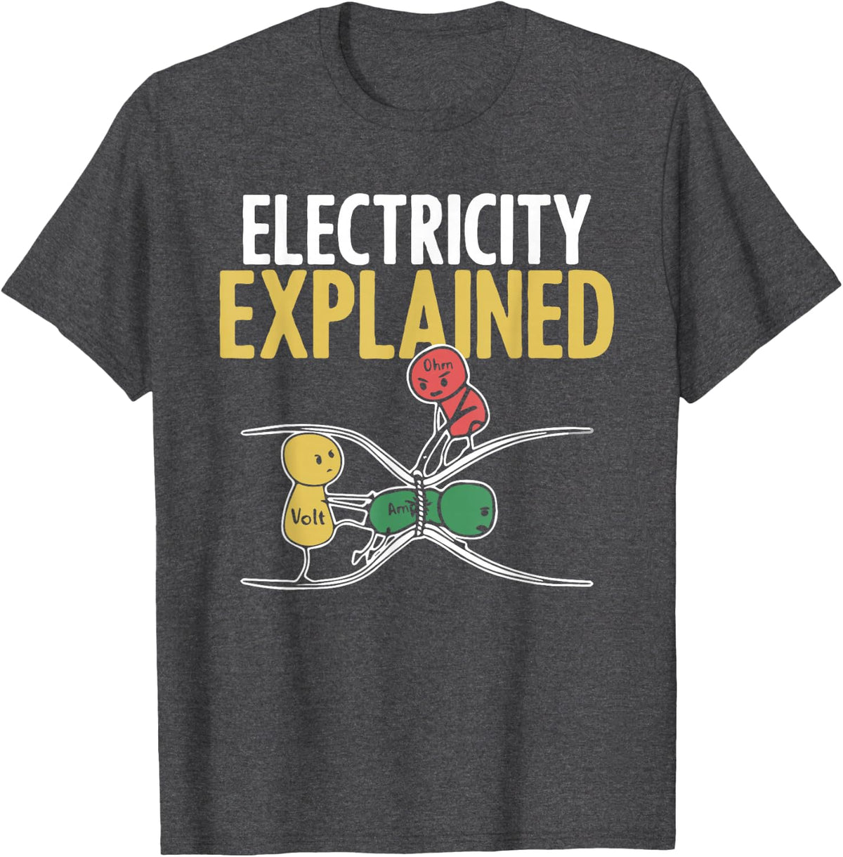 Electricity Explained Illustration Electrician Teacher Nerd T-Shirt - Dark Heather Grey