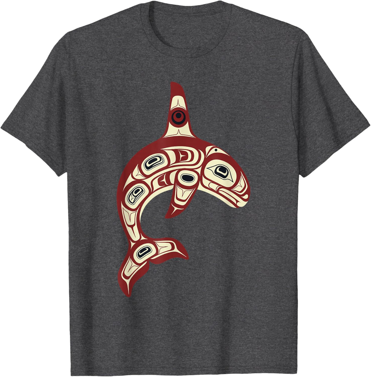 Orca Totem Spirit Native Animal Pacific Northwest Style T-Shirt - Dark Heather Grey