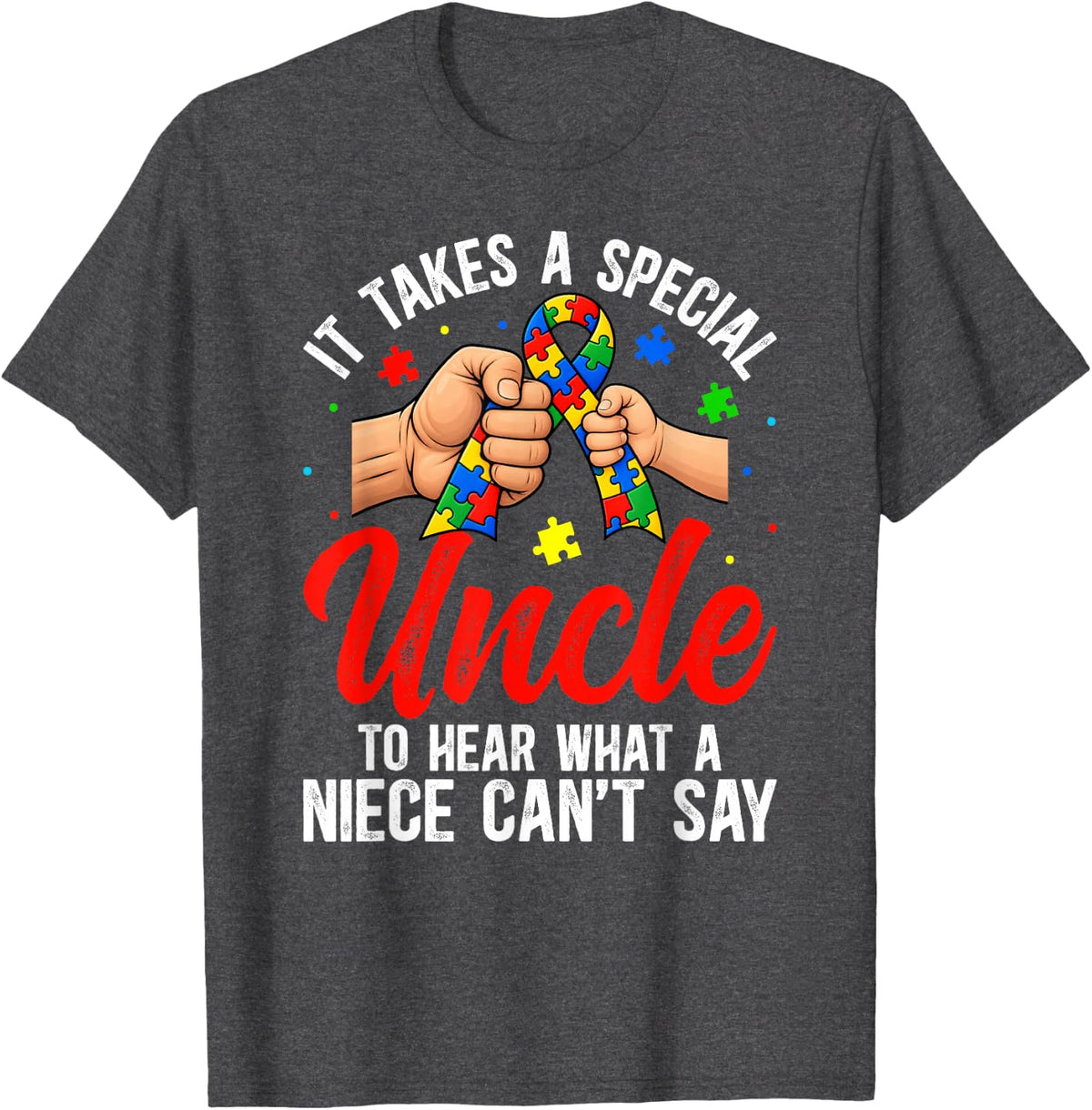 Proud Autism Uncle Autism Warrior Uncle Autism Awareness T-Shirt - Dark Heather Grey
