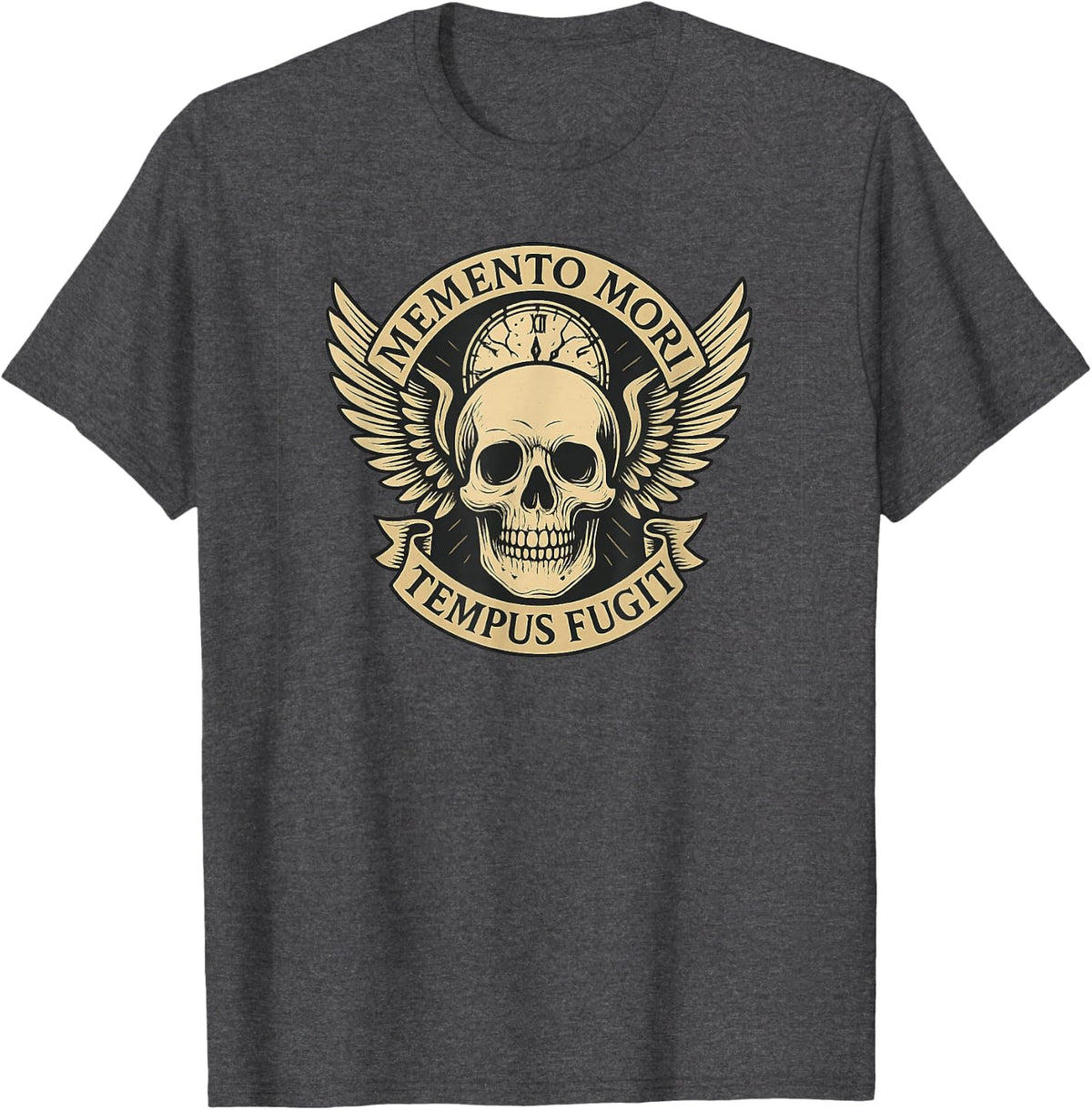 Memento Mori Tempus Fugit Latin Stoic Quote T-Shirt - Dark Heather Grey