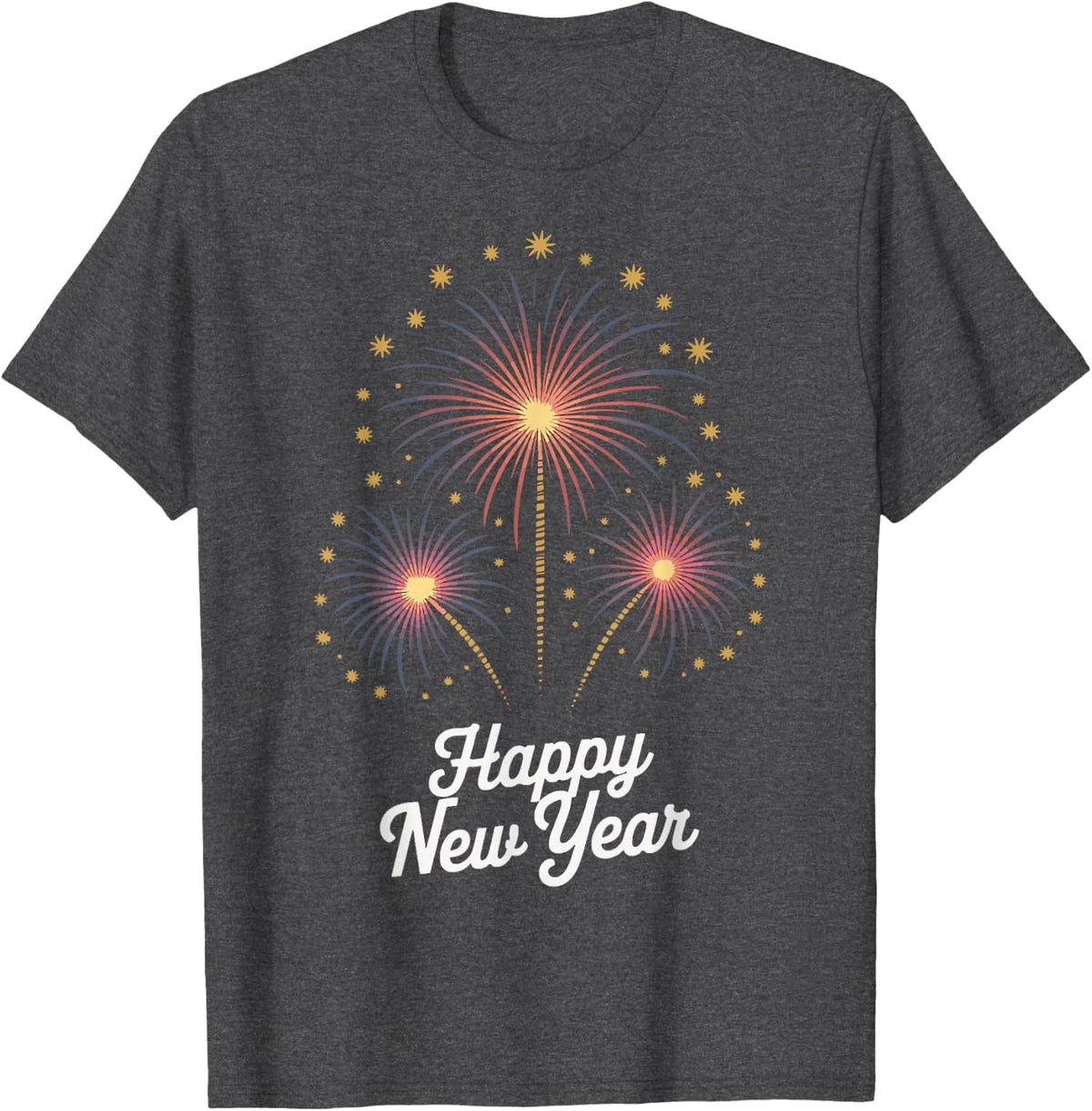 Minimalist Happy New Year Script Design T-Shirt - Dark Heather Grey