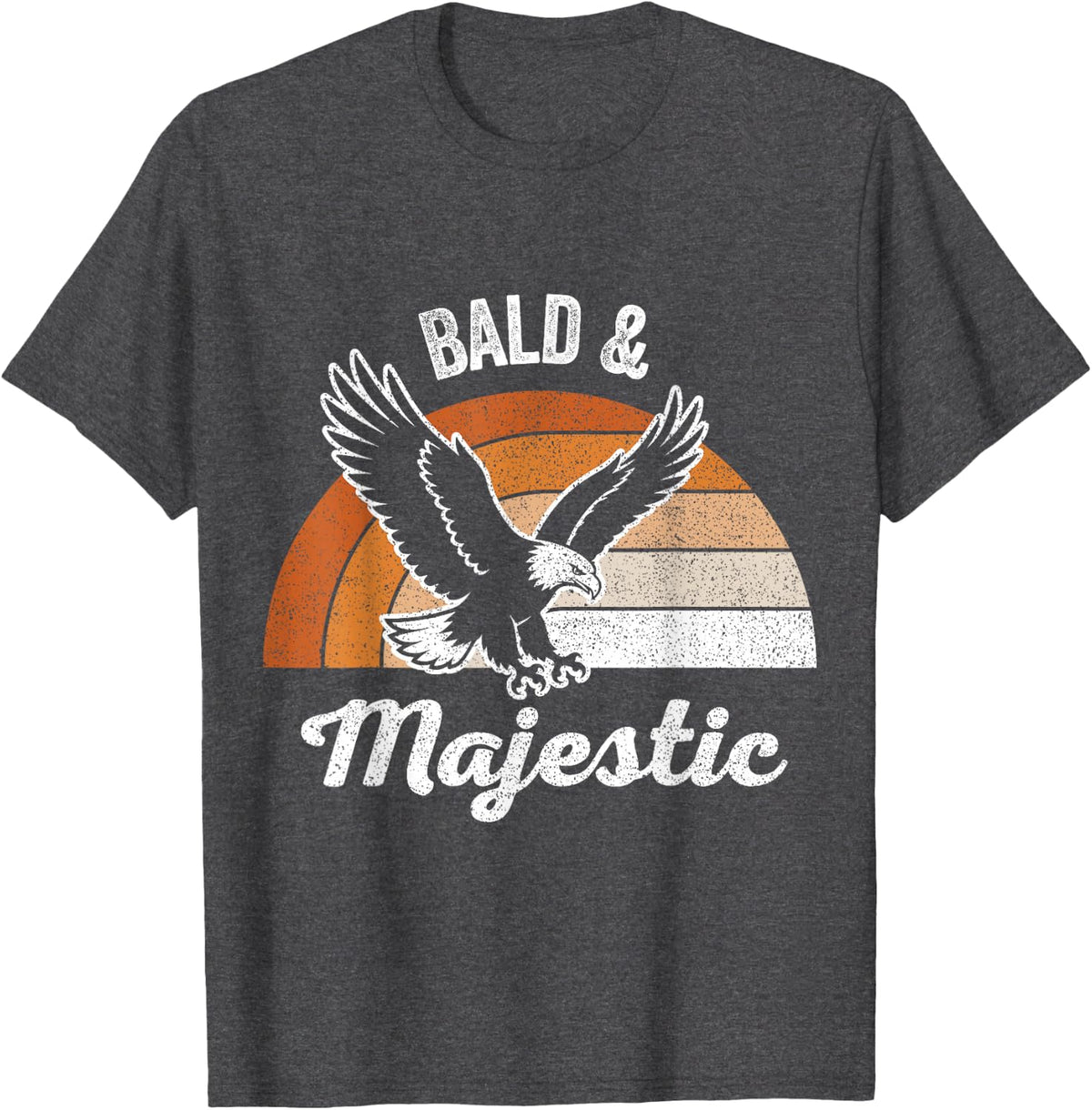 Bald & Majestic Funny Eagle Retro Sunset Graphic T-Shirt - Dark Heather Grey