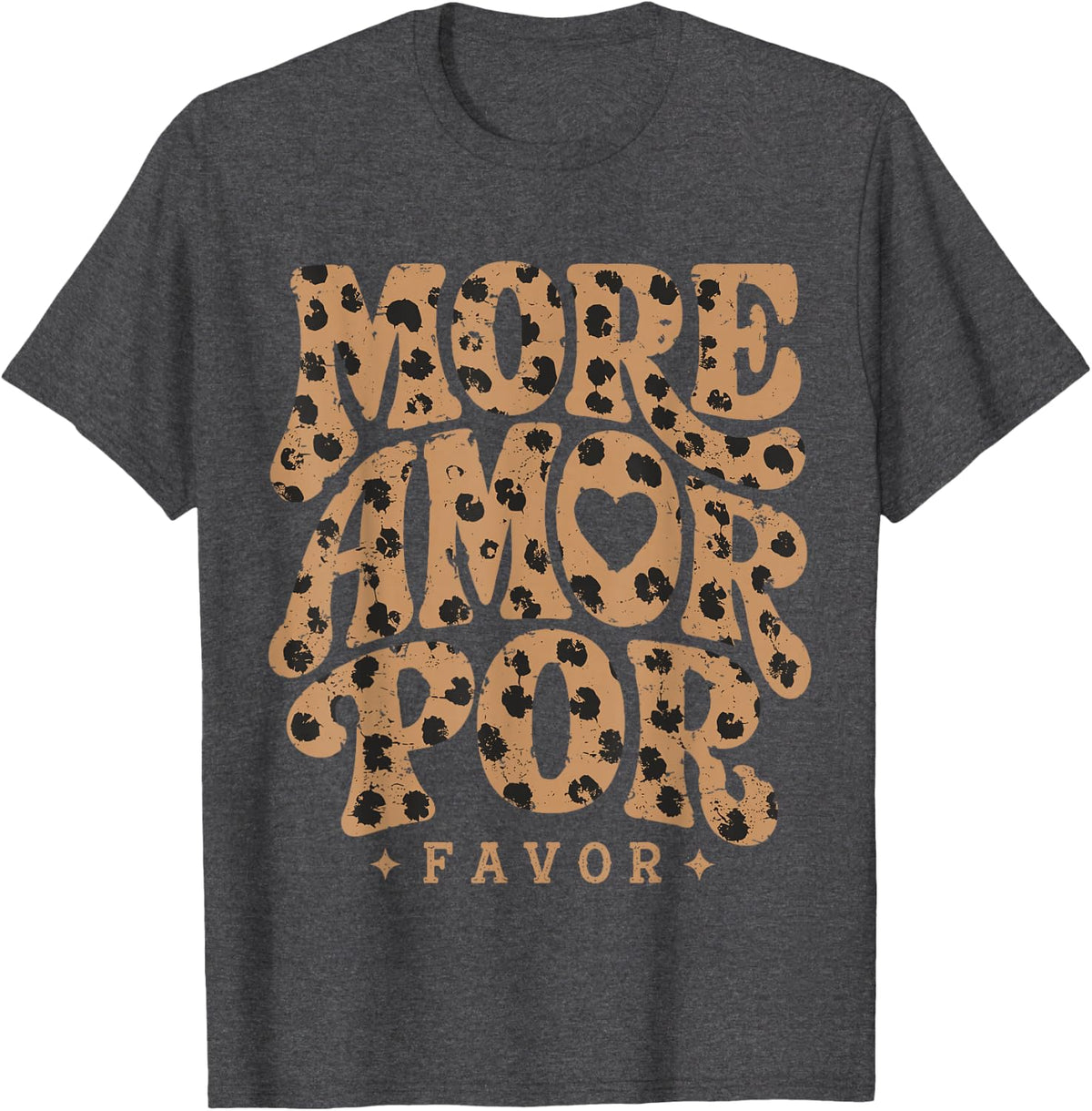 More Amor Por Favor Animal Pattern Retro T-Shirt - Dark Heather Grey