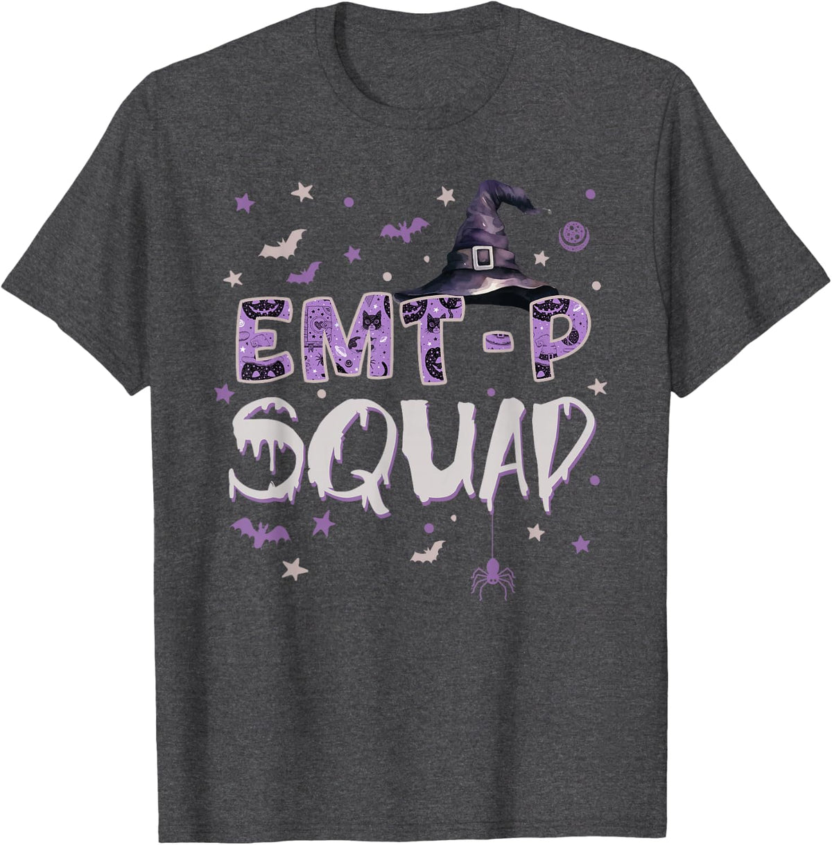 EMT-P Squad Halloween Fun Paramedic Witch T-Shirt - Dark Heather Grey