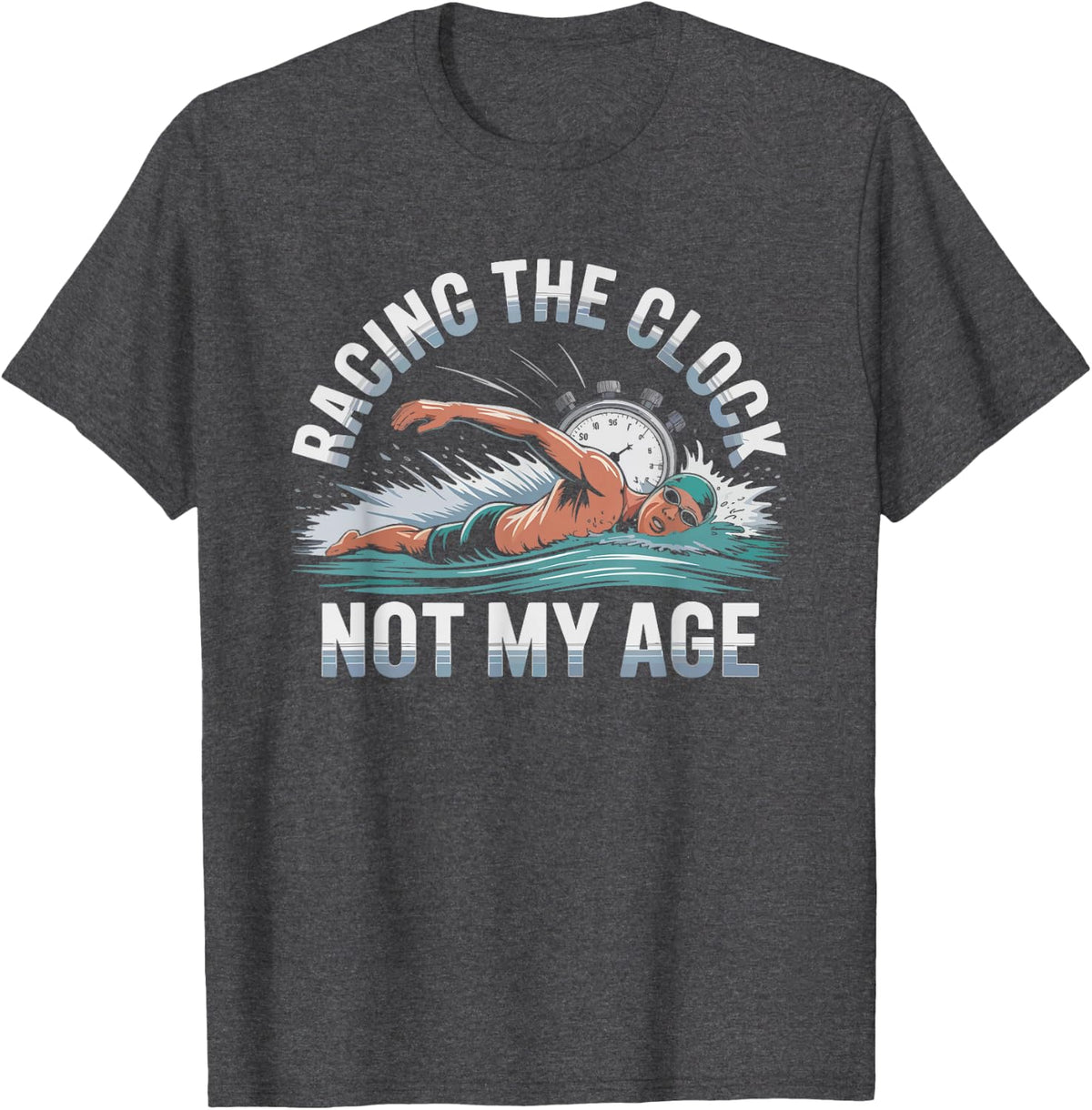 Masters Swimmer Racing Clock Age Group Champion Pool T-Shirt - Dark Heather Grey