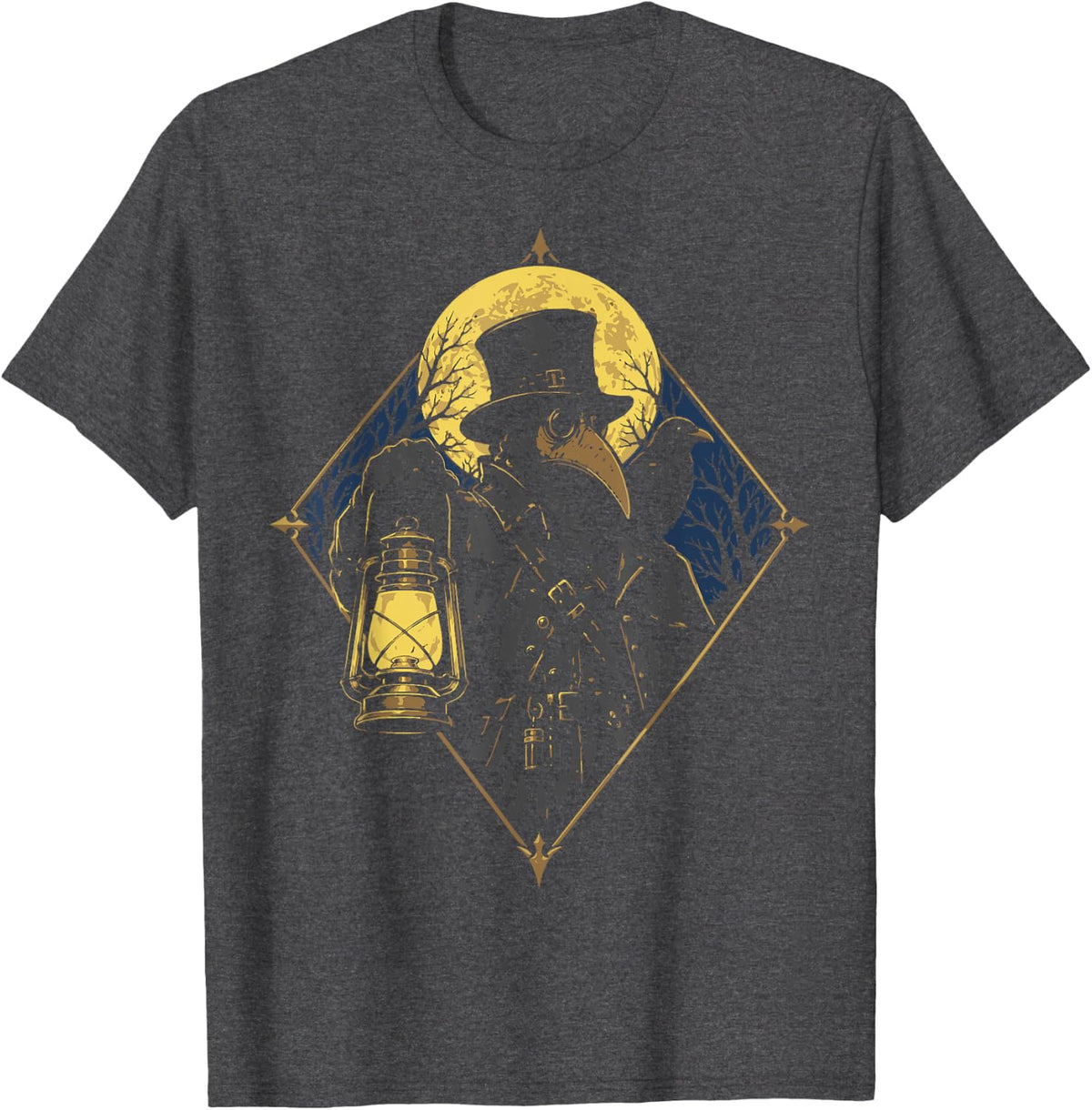 Plague Doctor with Raven Crow Medieval Middle Ages Physician T-Shirt - Dark Heather Grey