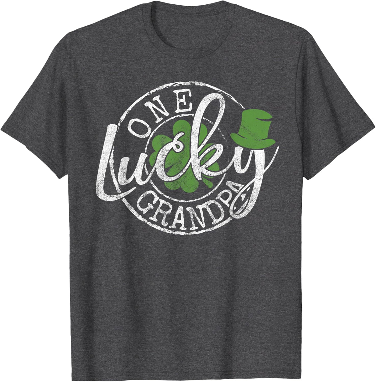 One Lucky Grandpa Funny Irish Clovers St Patrick's Day T-Shirt - Dark Heather Grey