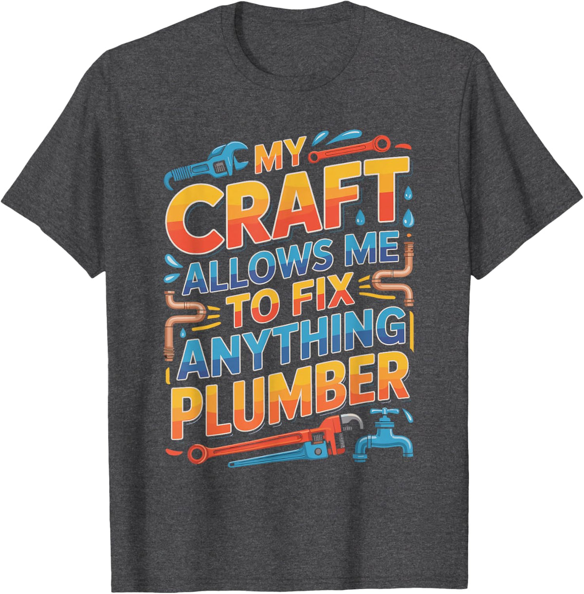 Plumber Skull and Tools Trade Pride Graphic T-Shirt - Dark Heather Grey