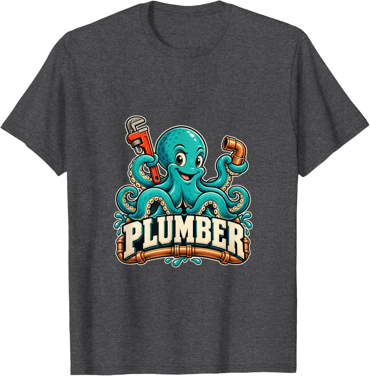 Plumber Octopus Pipe Wrench Funny Trade Gift T-Shirt - Dark Heather Grey
