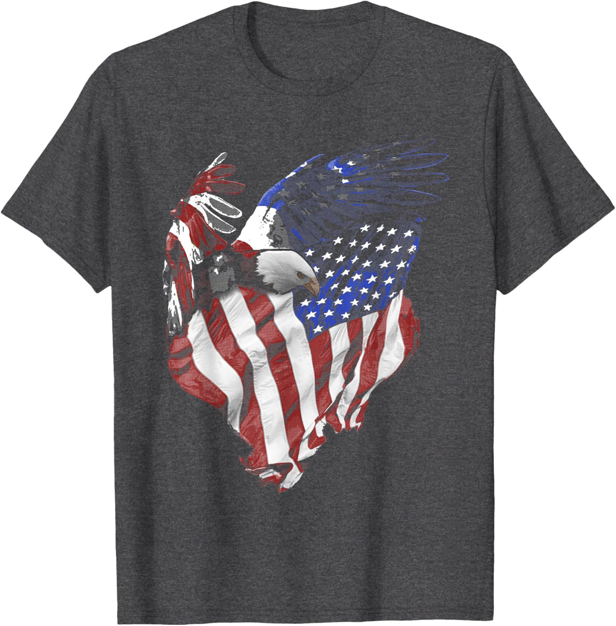American Flag and Bald Eagle Patriotic T-Shirt - Dark Heather Grey