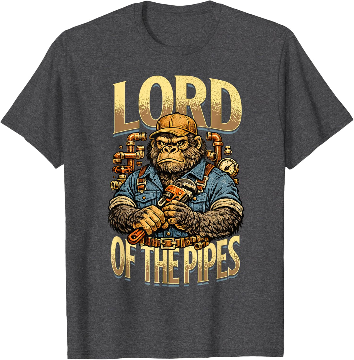 Plumber Lord of The Pipes Gorilla T-Shirt - Dark Heather Grey