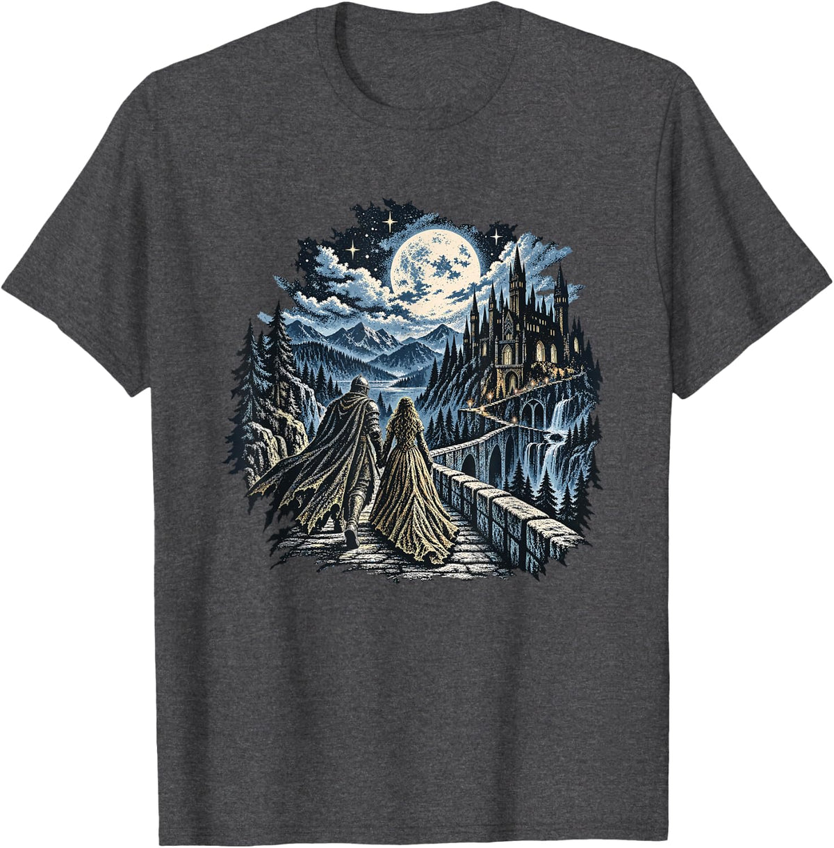 Knight and Maiden Castle Romantic Fantasy Journey T-Shirt - Dark Heather Grey