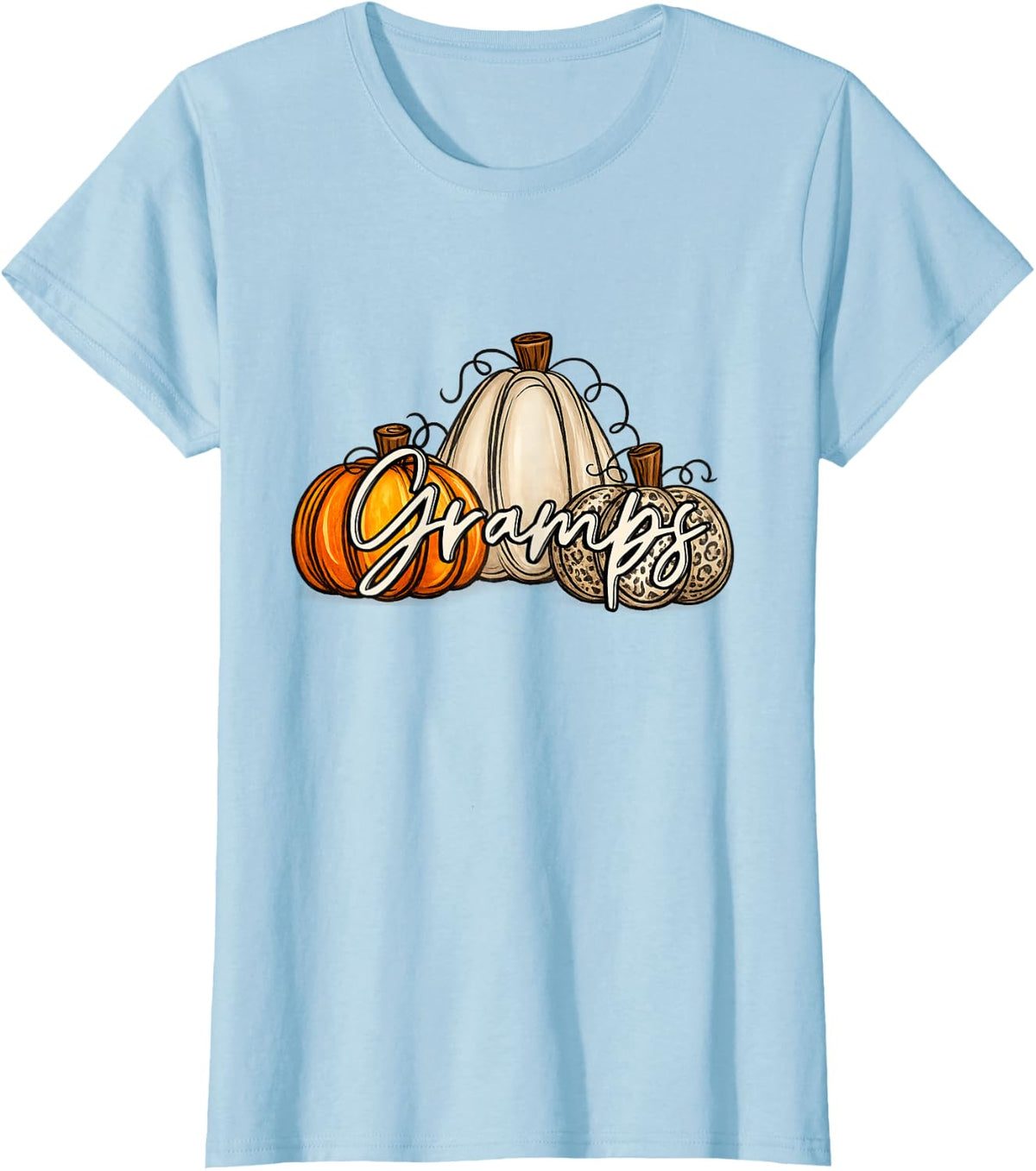 Gramps Pumpkin Leopard First Birthday Autumn Pumpkin T-Shirt - Baby Blue
