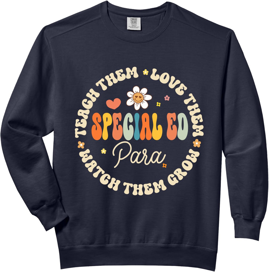 Groovy Special Ed Para Special Ed Paraprofessional Crew Comfort Colors Adult Sweatshirt - Adult Unisex Navy