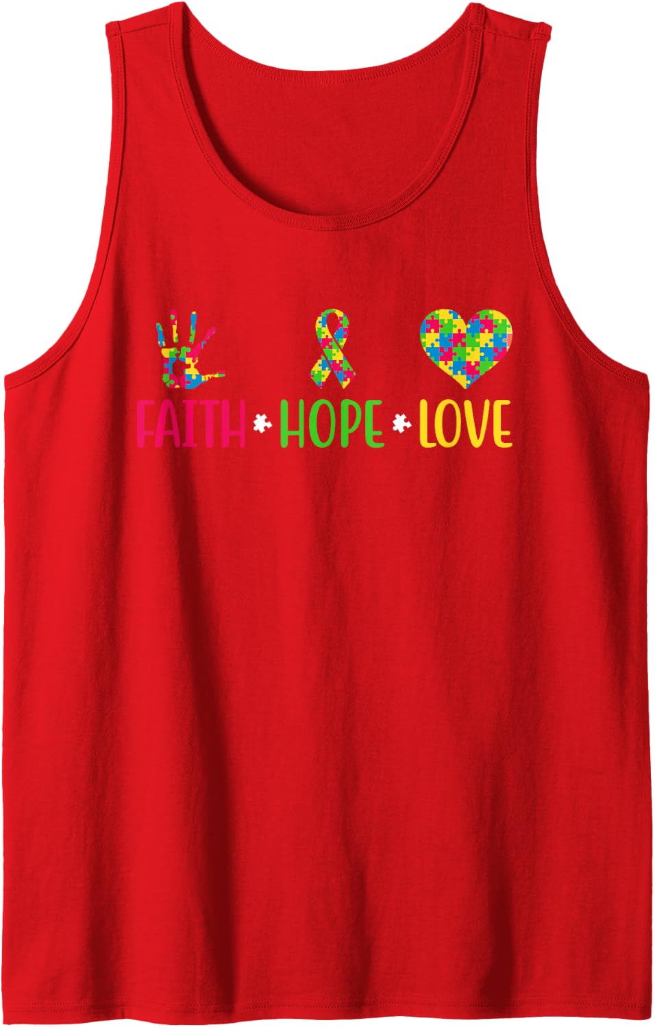 Autism Awareness Autistic Disability Faith Hope Love Sleeveless Tank Top - Red