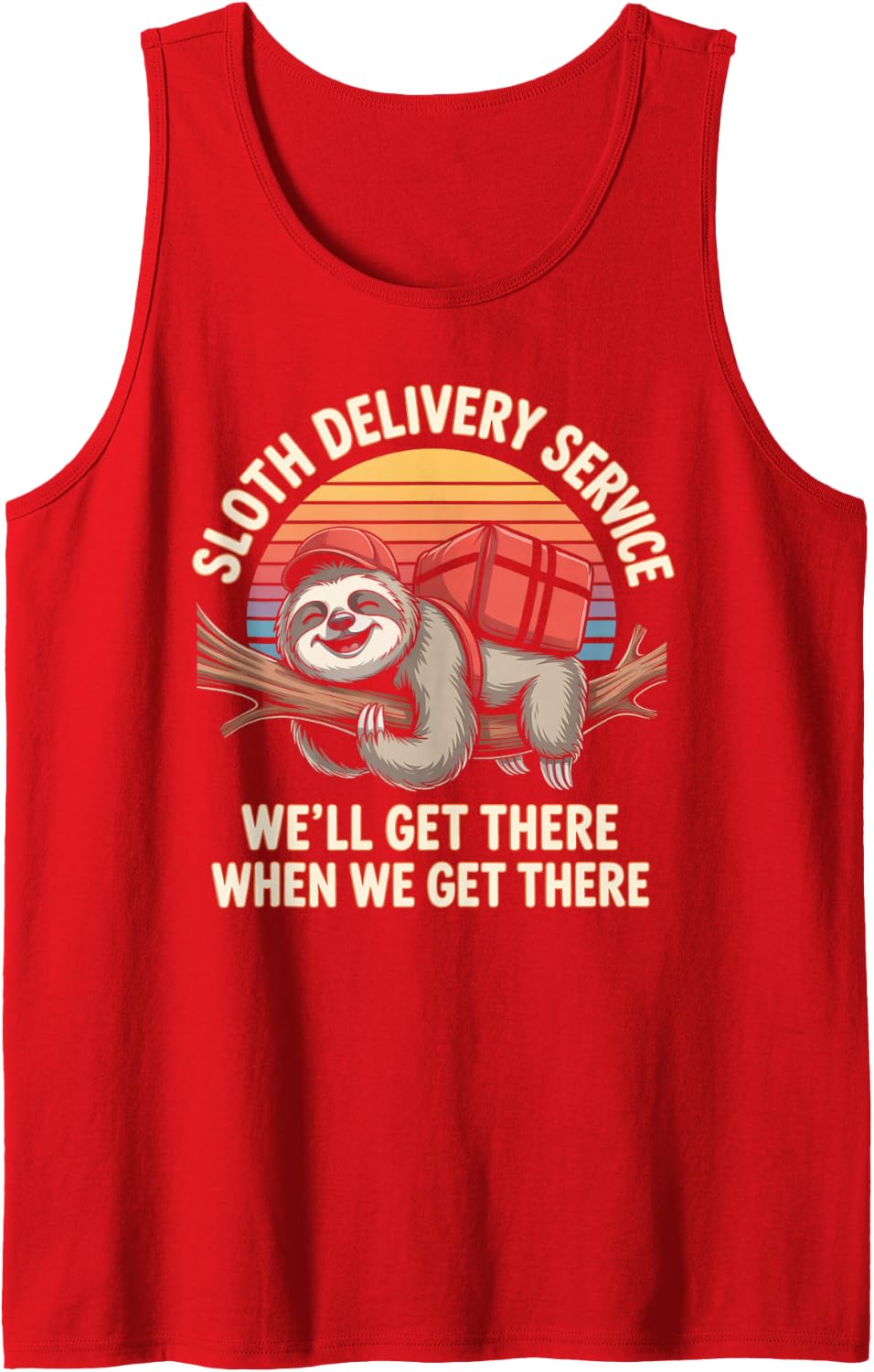 Sarcastic Sloth DELIVERY Service Crew Pizza Guy Appreciation Sleeveless Tank Top - Red