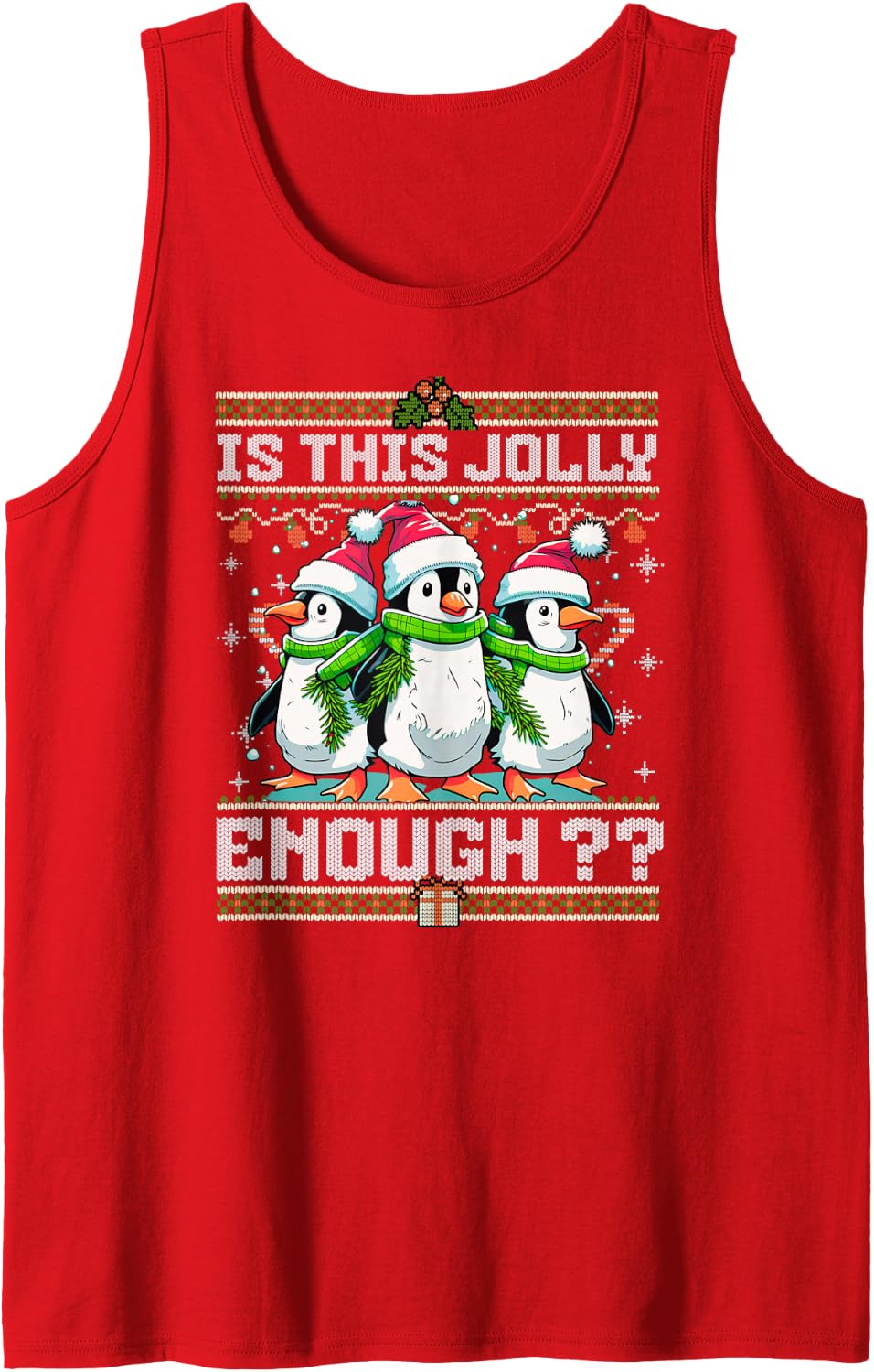 is This Jolly Enough Christmas Funny Ugly Sweater Penguin Sleeveless Tank Top - Red