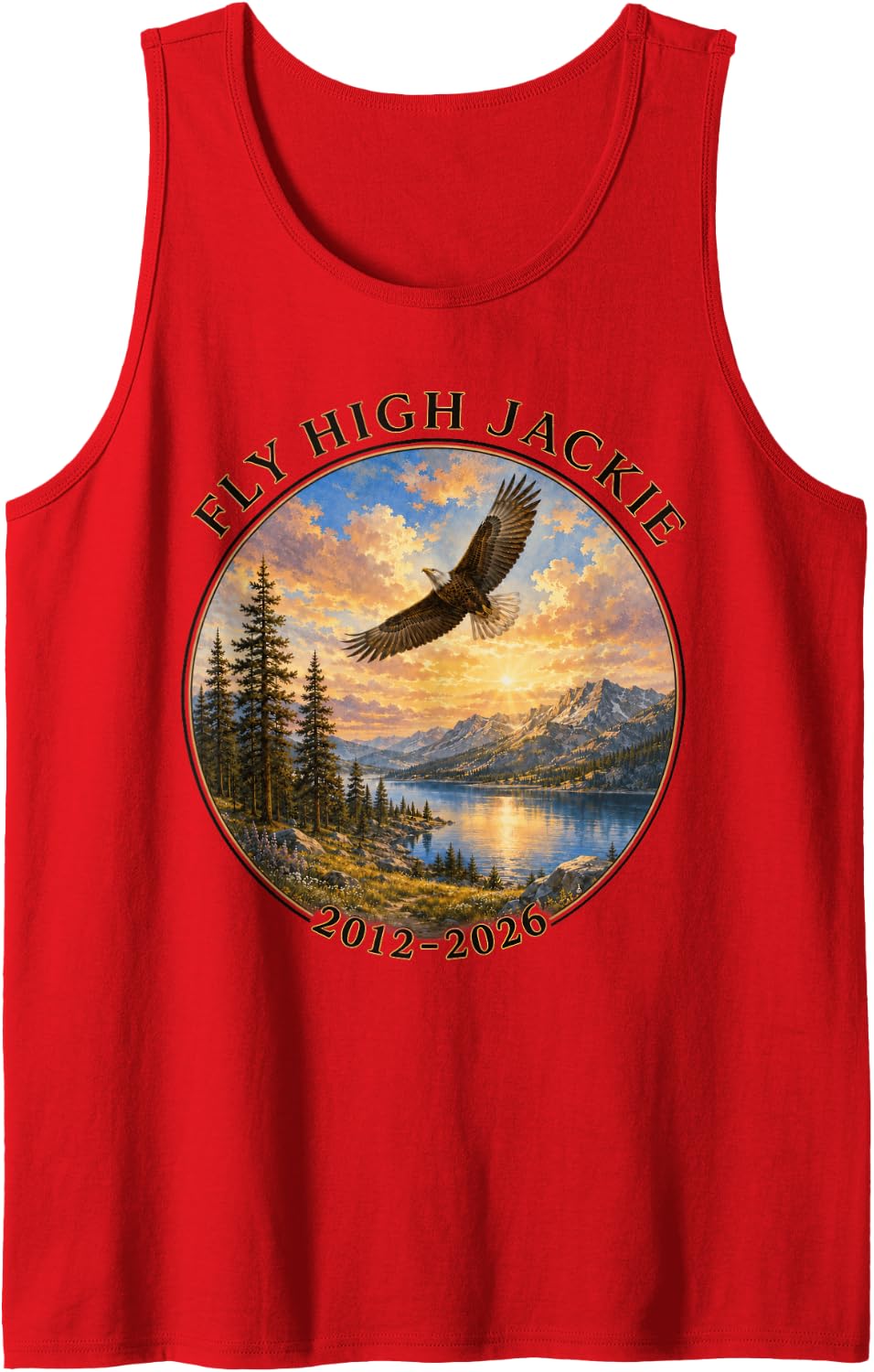 Fly High Jackie Bald Eagle Memorial Mountain Nature Tank Top - Red
