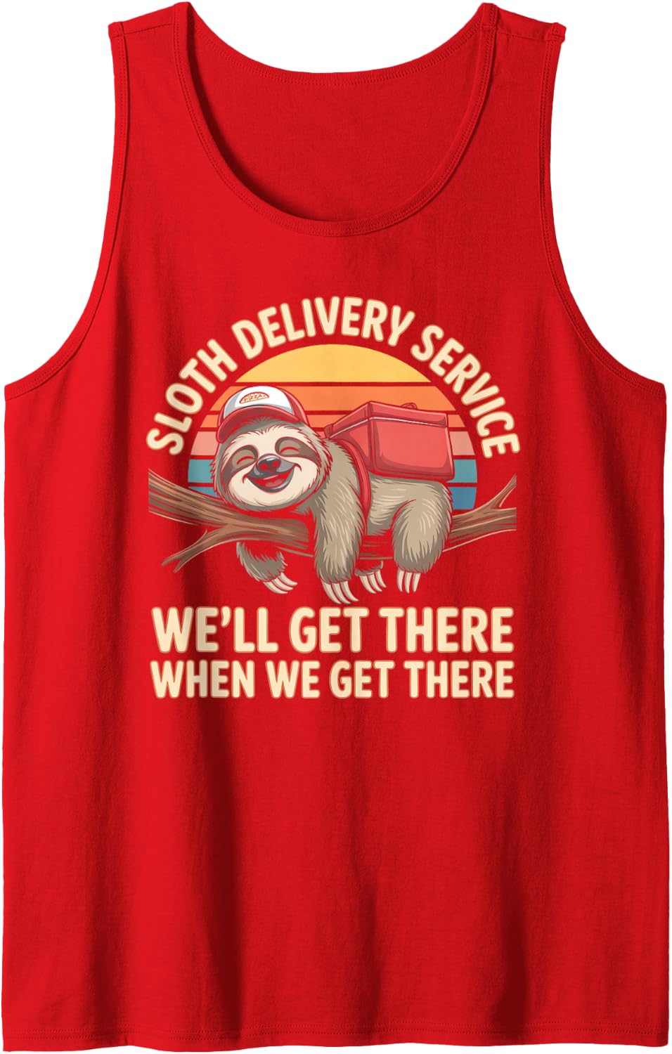 Cute Sloth DELIVERY Service Crew Pizza Guy Thank You Team Sleeveless Tank Top - Red