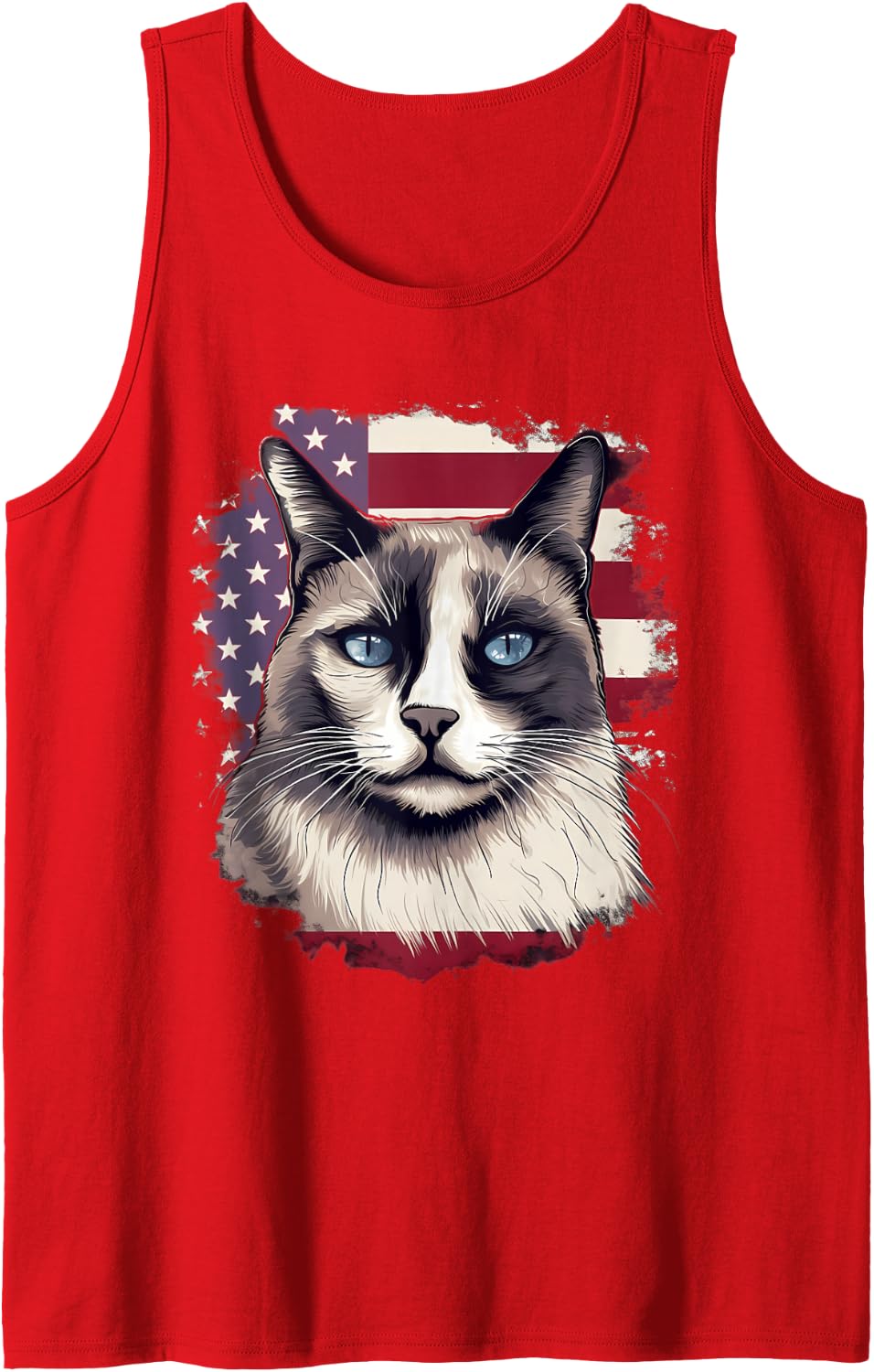 4th of July US Flag Snowshoe Cat Sleeveless Tank Top - Red