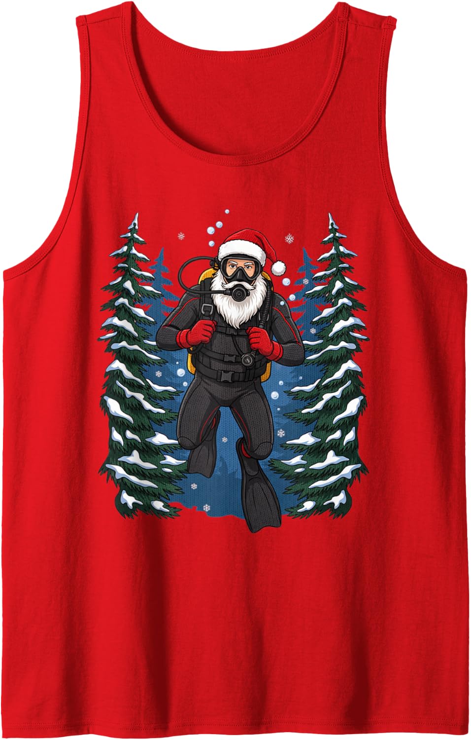 Funny Santa Scuba Diving Christmas Holiday Men Women Kids Sleeveless Tank Top - Red