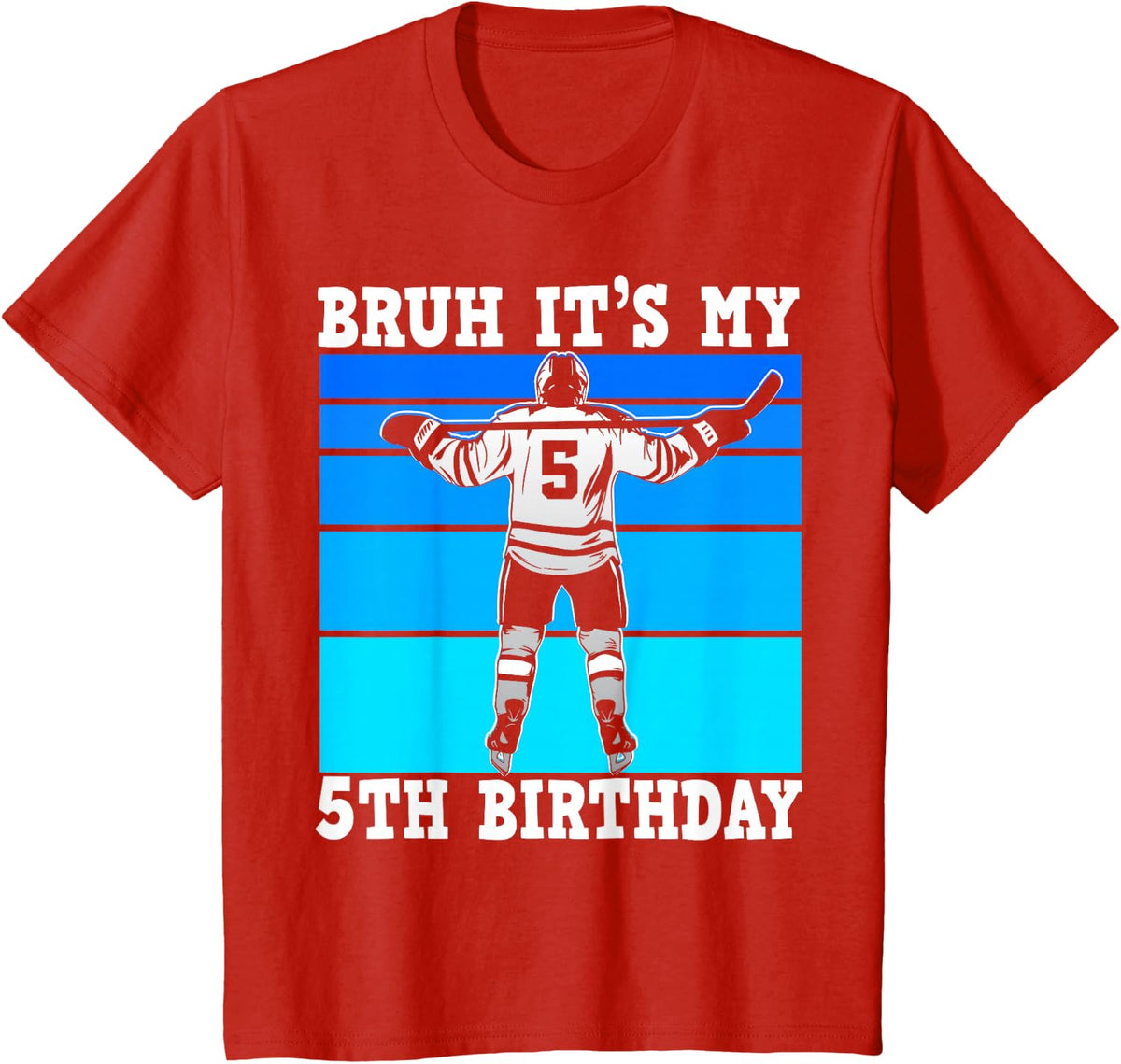 Kids Bruh It's My 5th Birthday Ice Hockey Boys 5 Year Old Hockey T-Shirt - Red