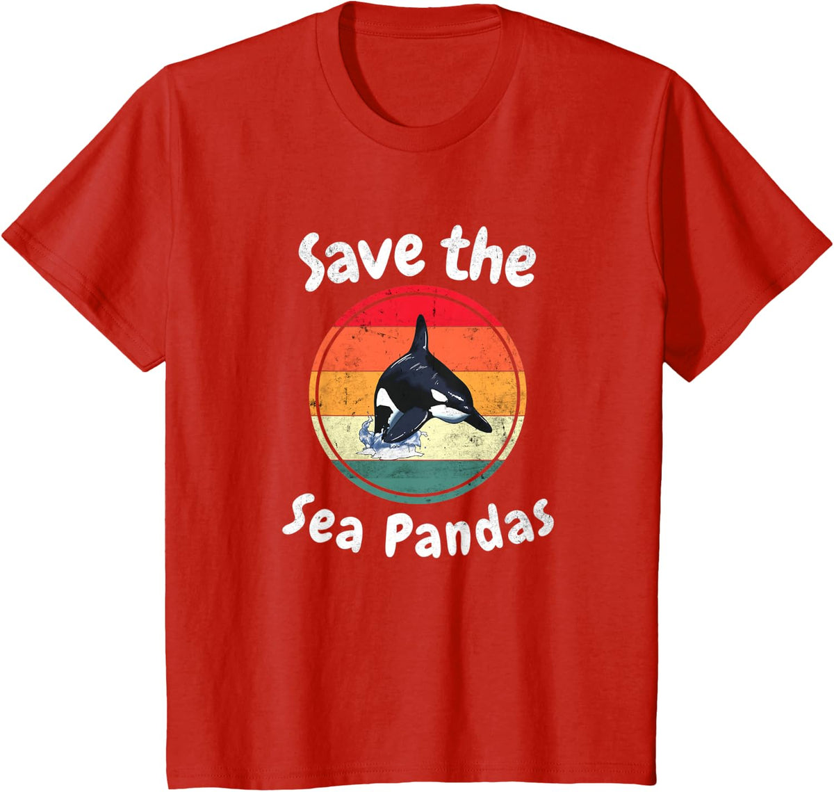 Save the Sea Pandas Orca Whale Killerwhale Blackfish T-Shirt - Red