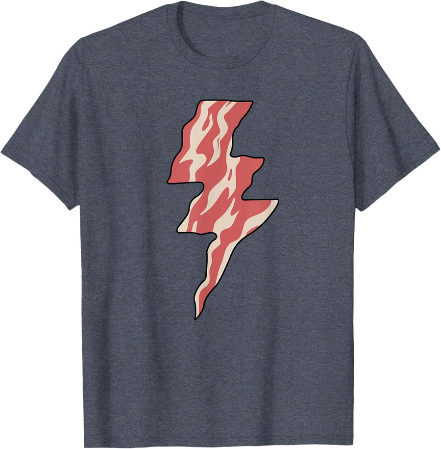 Bacon Super Hero Funny Bacon Lover Lightning T-Shirt Tee for Men Women - Heather Blue
