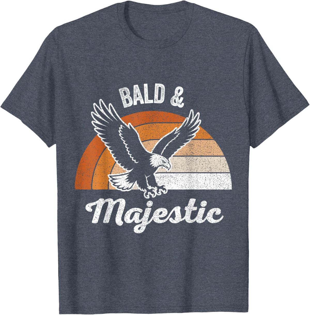 Bald & Majestic Funny Eagle Retro Sunset Graphic T-Shirt - Heather Blue
