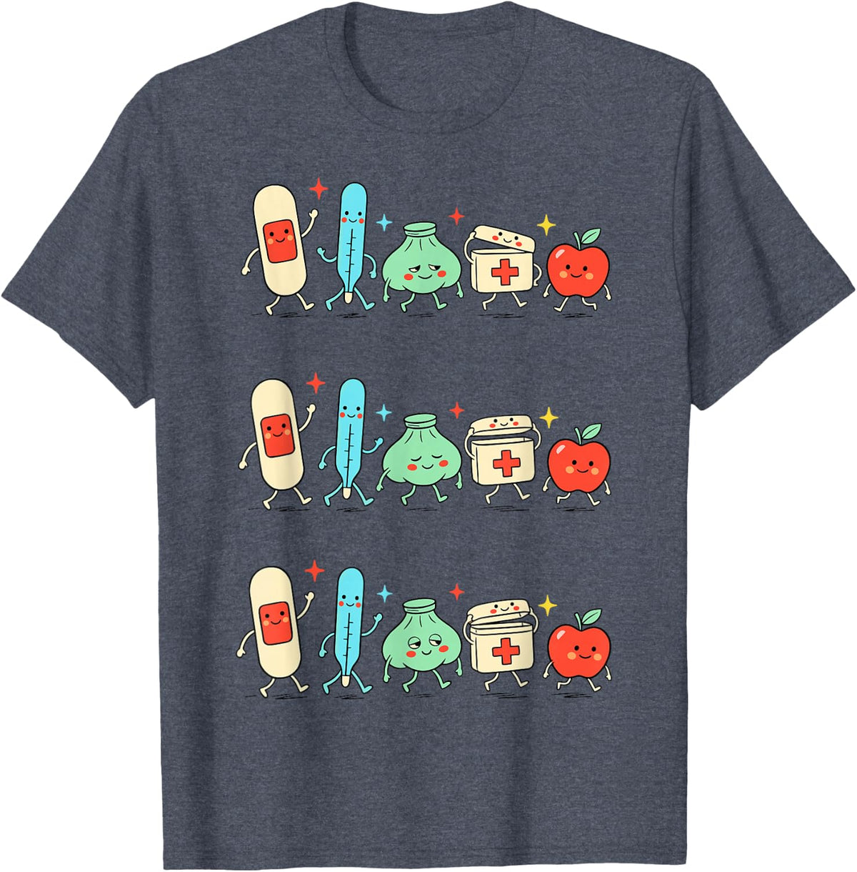 School Nurse Funny Medical Characters Nursing Healthcare T-Shirt - Heather Blue