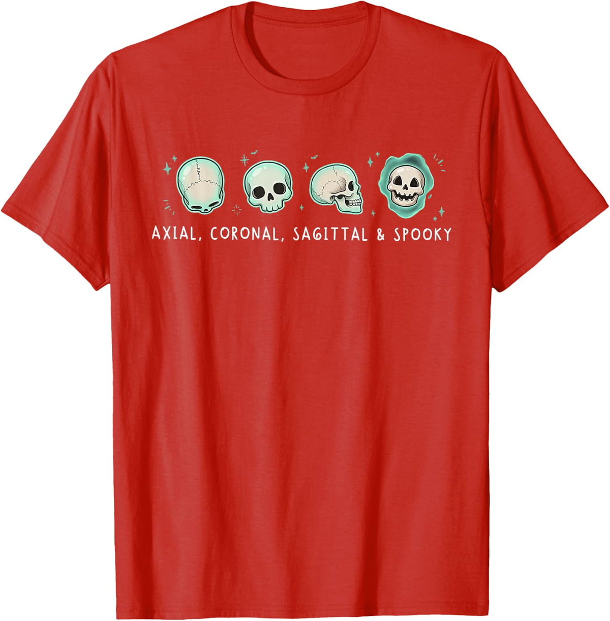Axial Coronal Sagittal & Spooky Skeleton Skull Halloween MRI T-Shirt - Red