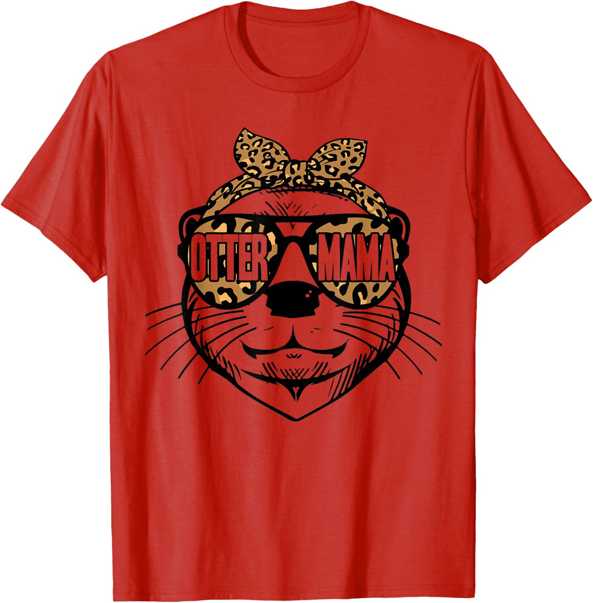 Womens Otter Mom Cute Leopard Otter Mama Mothers Day T-Shirt - Red