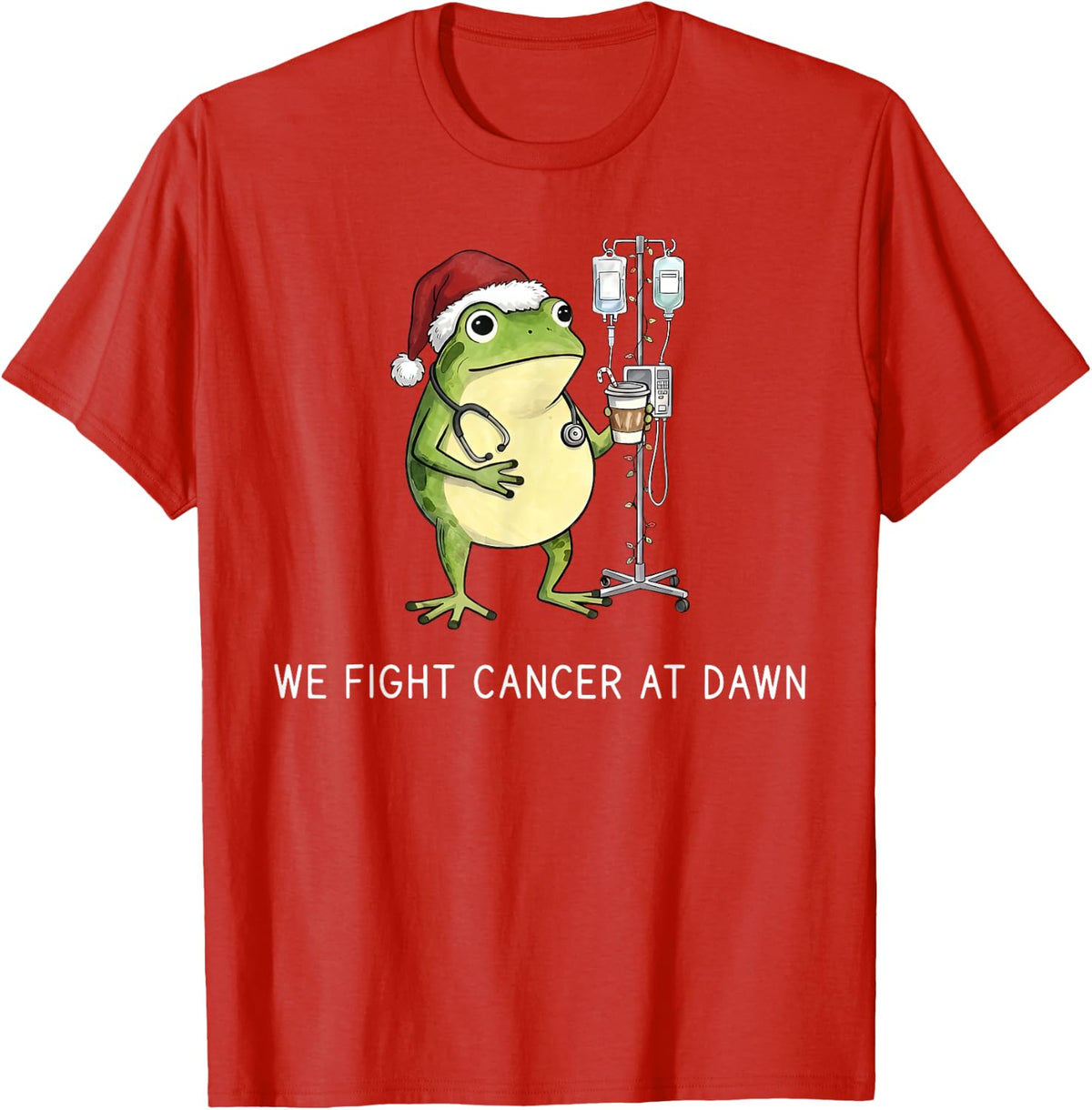 Oncology Nurse We Fight Cancer At Dawn Christmas Hematology T-Shirt - Red