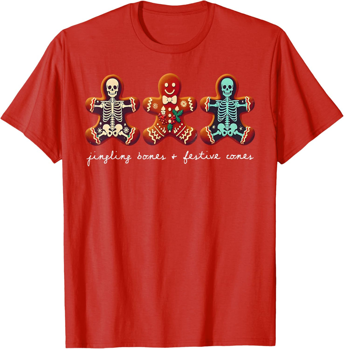 Jingling Bones & Festive Cones Gingerbread Radiology Tech T-Shirt - Red
