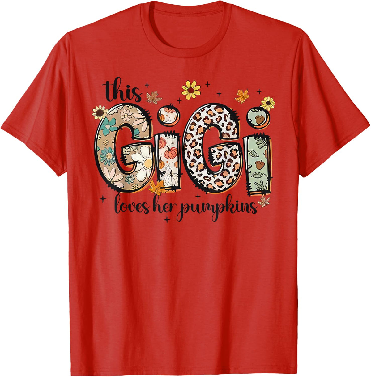 This Gigi Loves Her Pumpkins Fall Thanksgiving Tee T-Shirt For Women Autumn Season Tees - Red