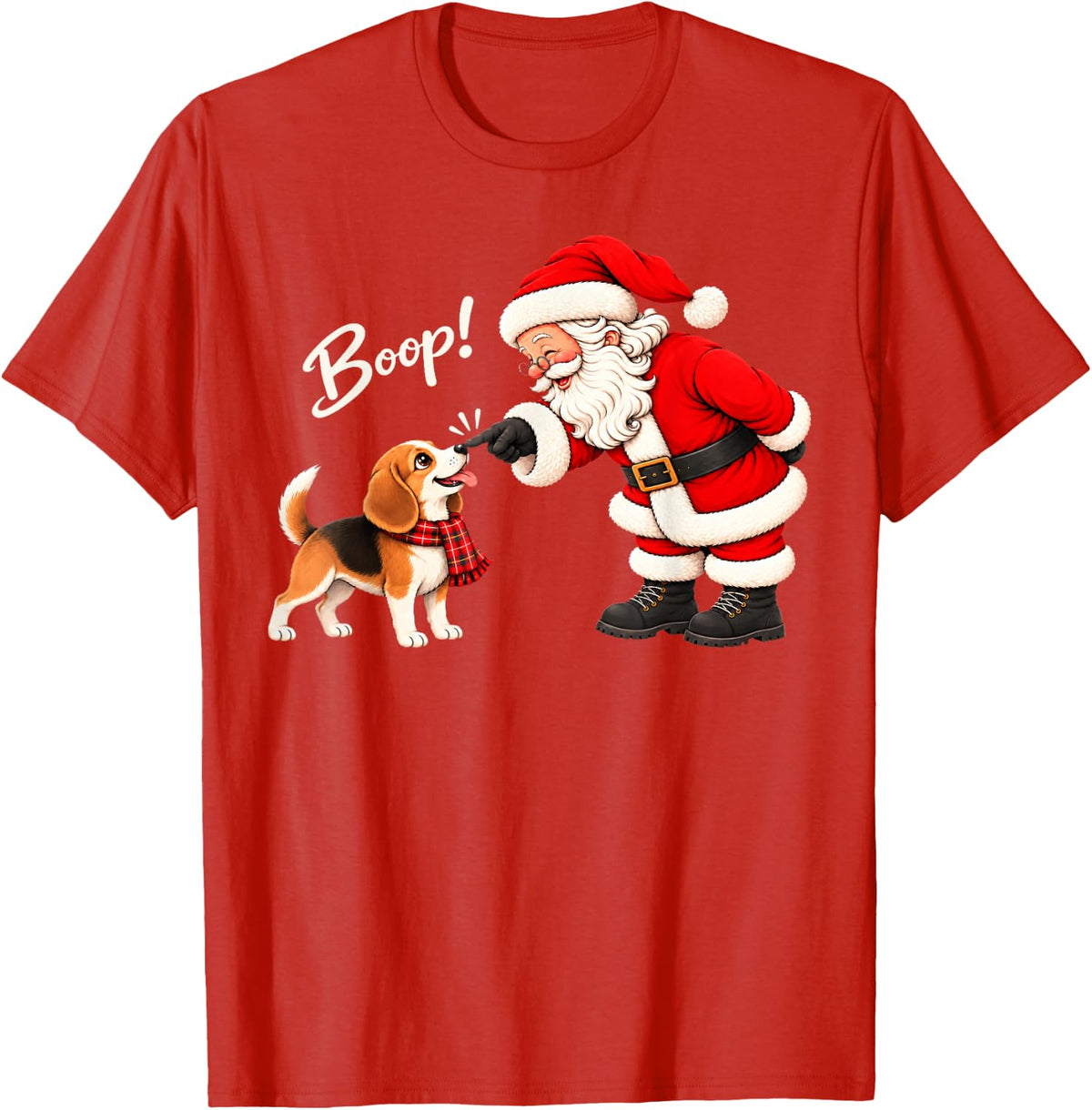 Funny Santa Claus Nose Boop Beagle Dog Christmas T-Shirt - Red