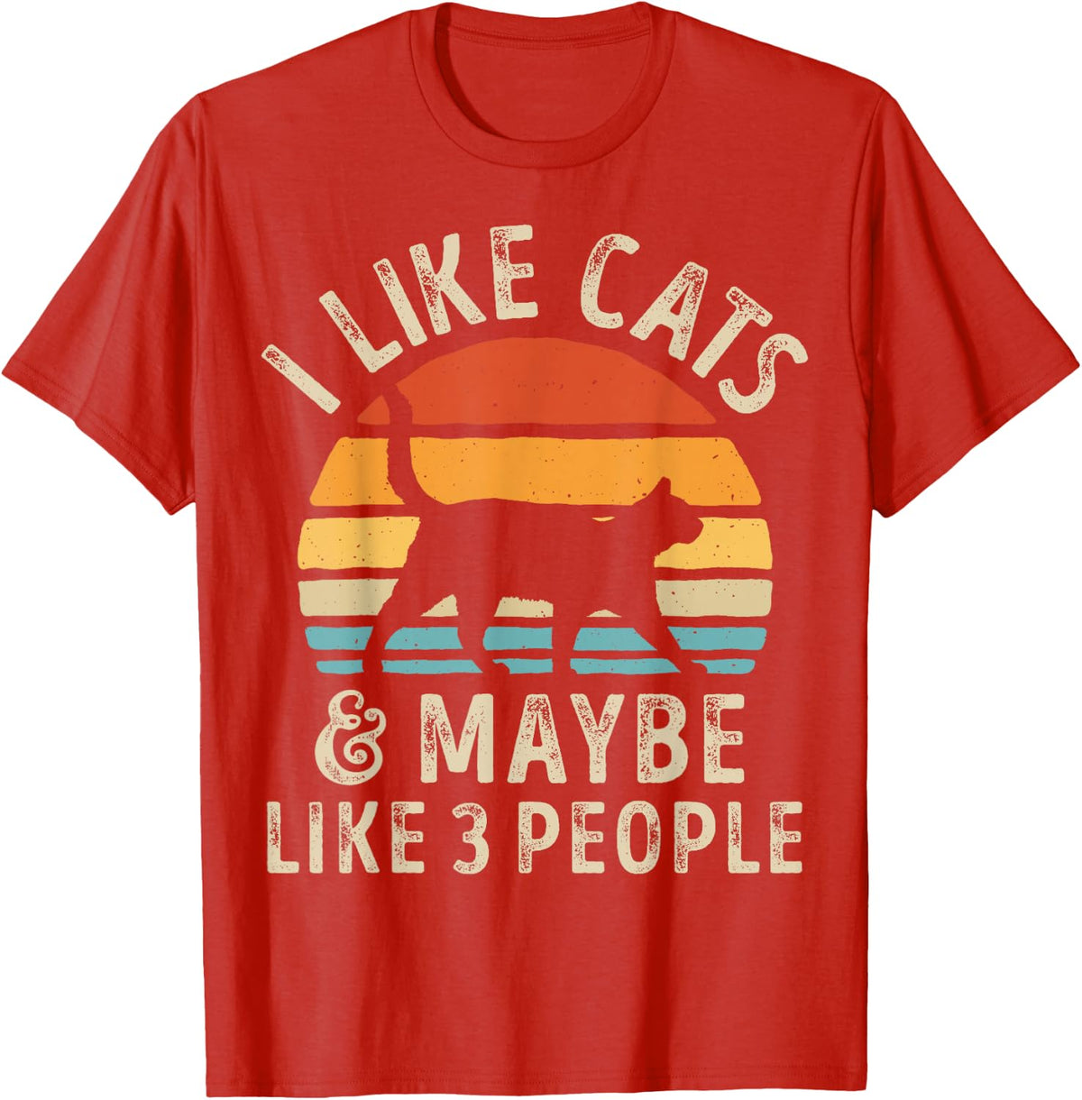 I Like Cats and Maybe Like 3 People Cat Retro Men T-Shirt - Red