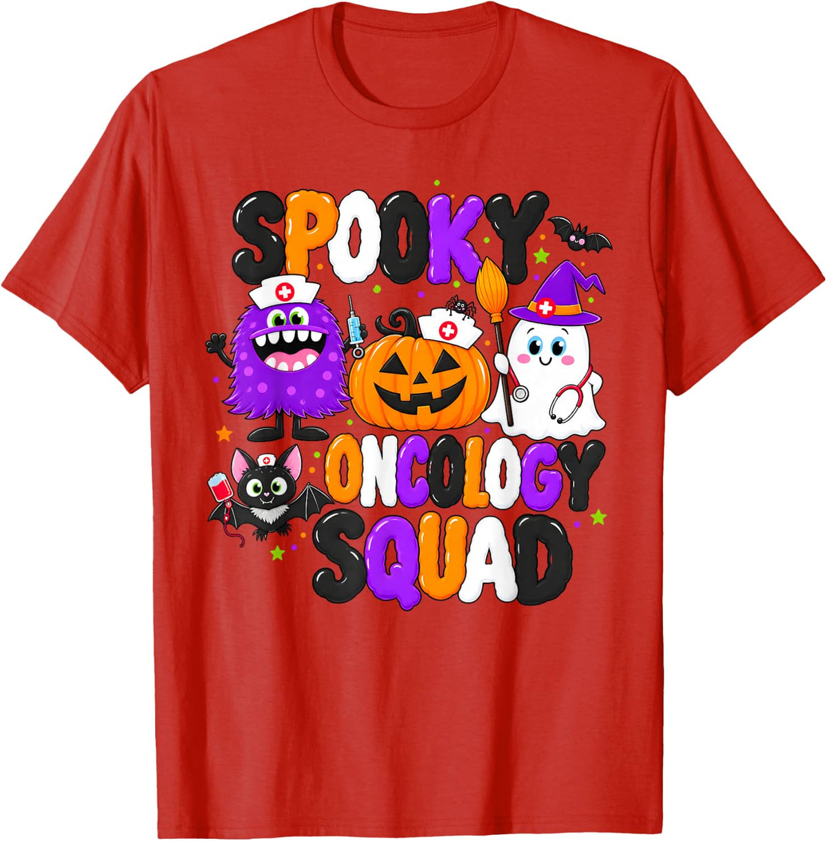 Spooky Oncology Squad Halloween Oncology Nurse Boo Crew T-Shirt - Red