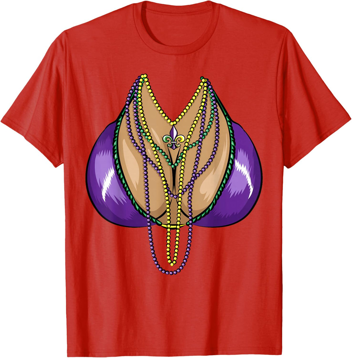 Mardi Gras Boobs And Beads Shirt | Fat Tuesday Funny Gift T-Shirt - Red