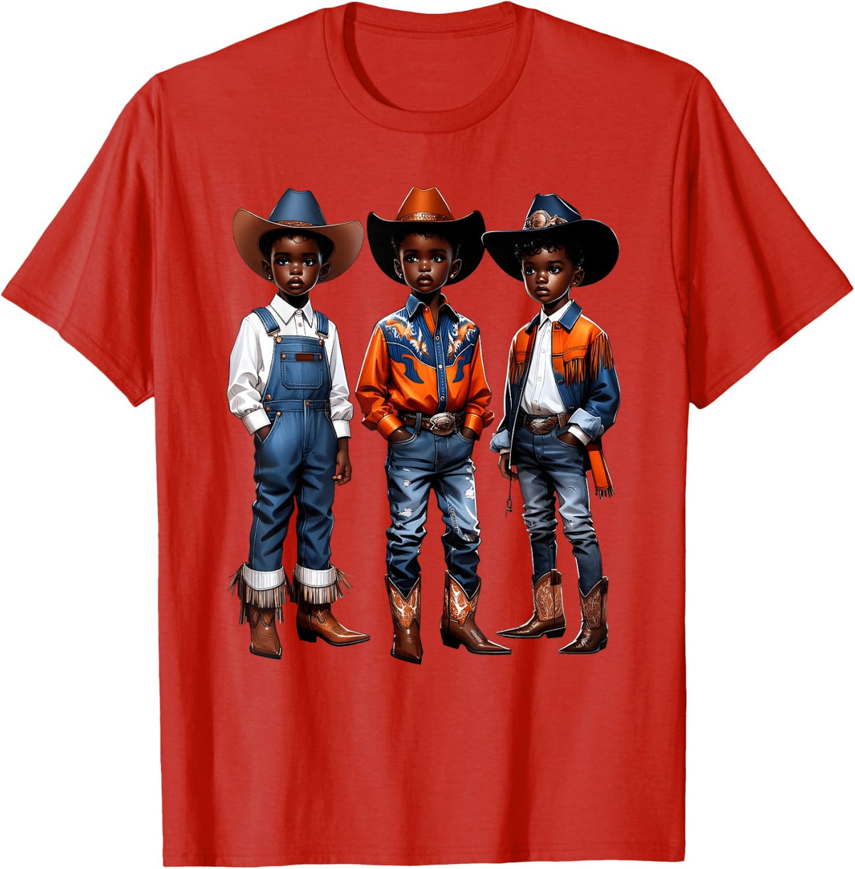 Black Cowboy Western Rodeo Melanin Black History Texas Kids T-Shirt - Red