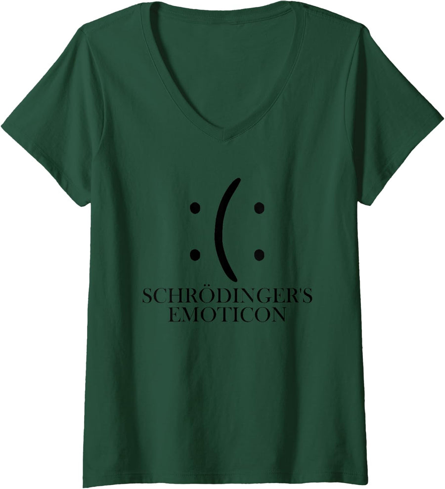 Womens Schrodinger's Emoticon Physics Science Nerd Smile V-Neck T-Shirt - Dark Green