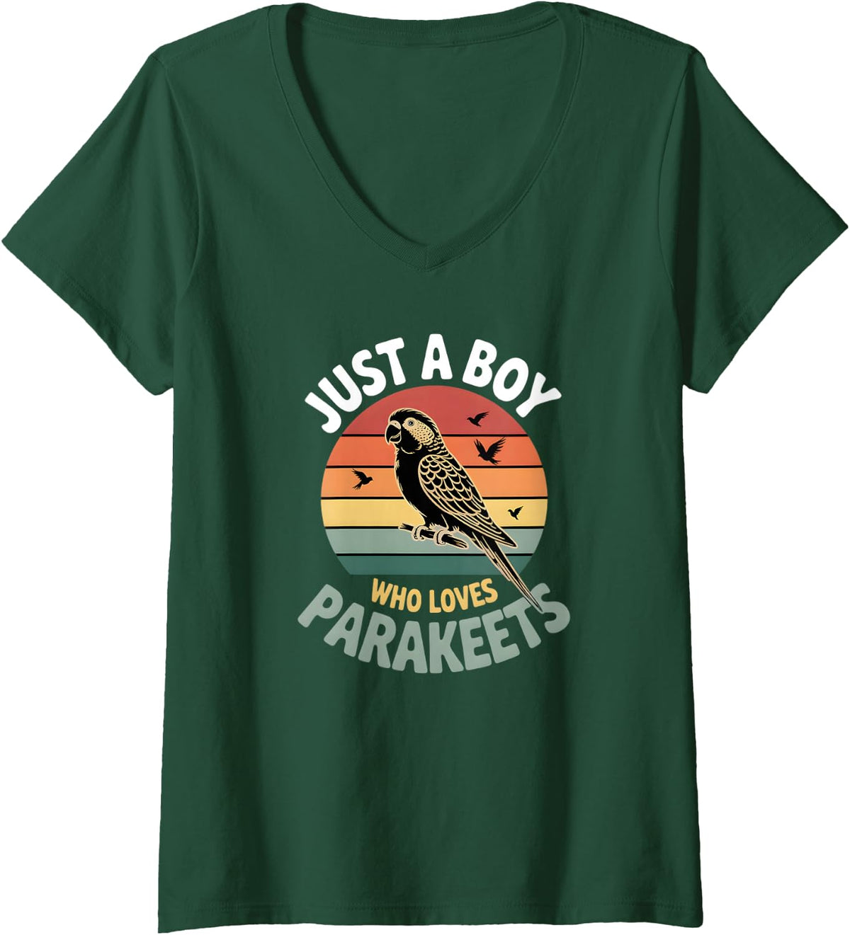 Women's Boys Parakeet V-Neck T-Shirt - Dark Green