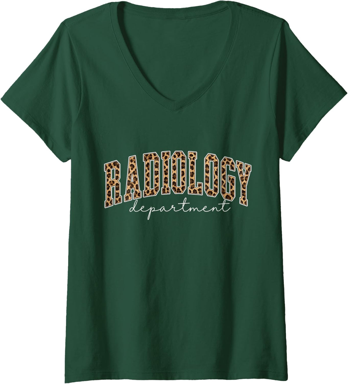 Women's Radiology Department Leopard RAD Tech X-ray Technologist V-Neck T-Shirt - Dark Green