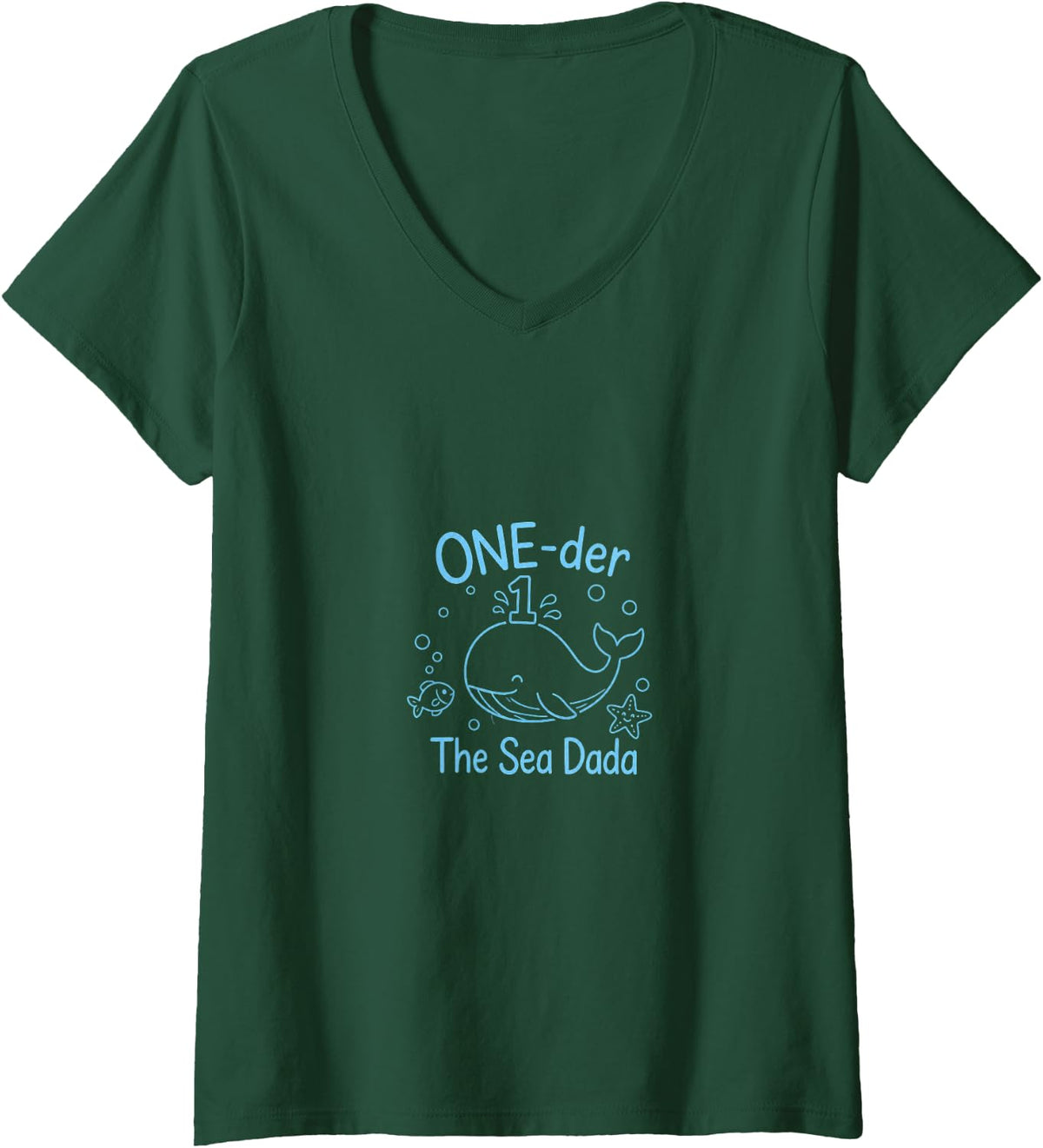 Women's Whale Ocean ONE der The Sea Dada Dad V-Neck T-Shirt - Dark Green