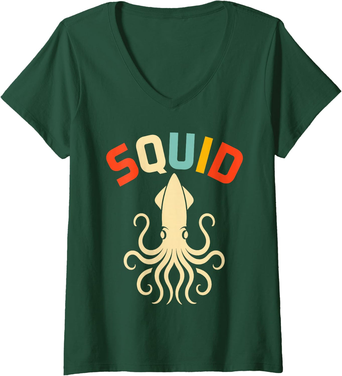 Women's Cool Squid Art for Men Women Kids Giant Octopus Squid Lover V-Neck T-Shirt - Dark Green