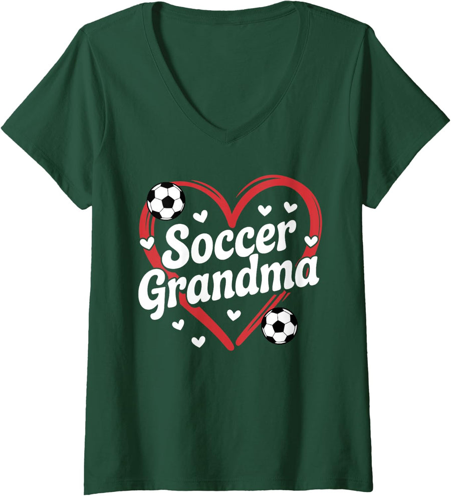 Women's Soccer Grandma Art for Grandma Women Player Soccer Grandma V-Neck T-Shirt - Dark Green