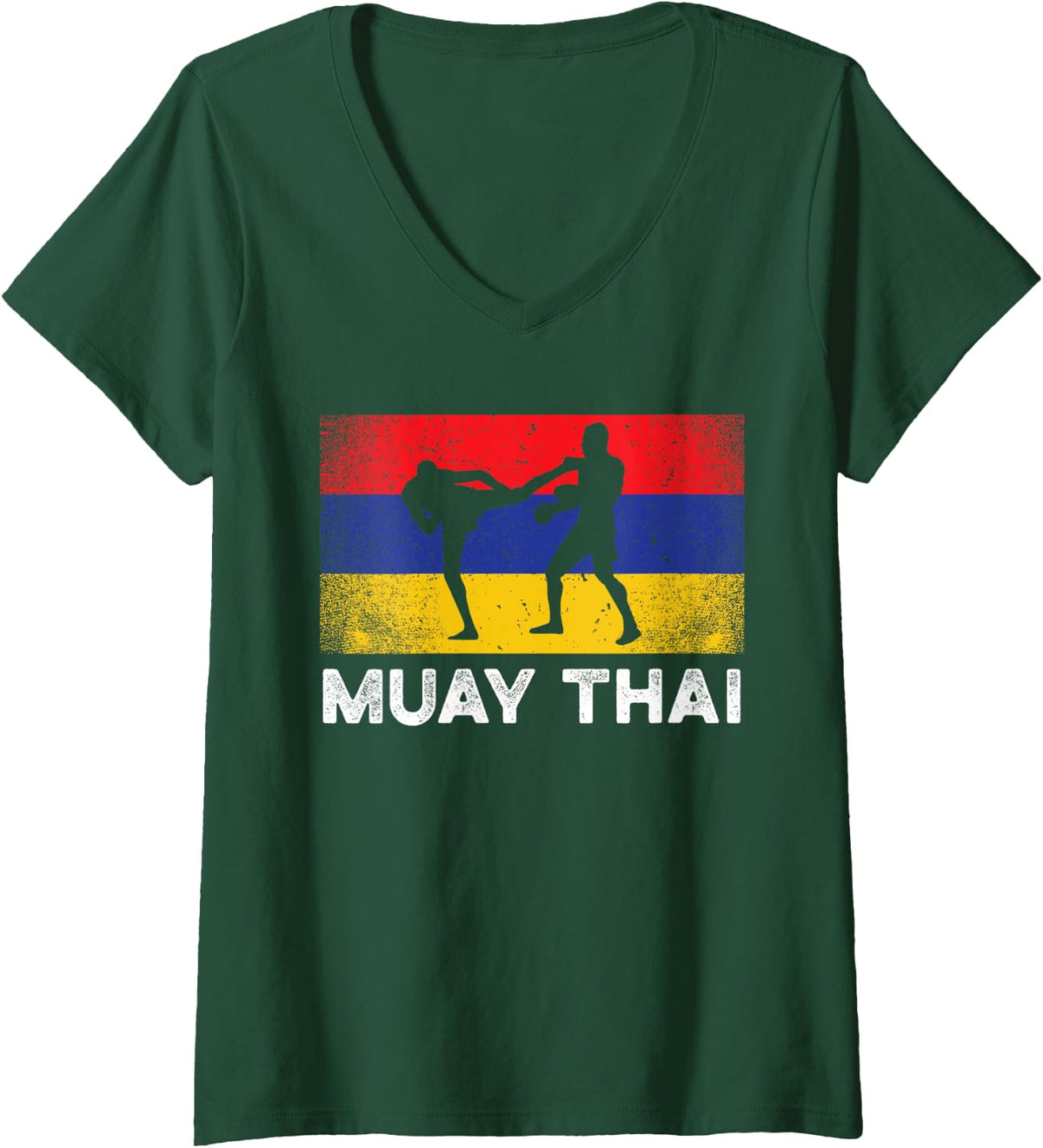 Women's Muay Thai kick Boxing Martial Arts- MMA Armenia Vintage Flag V-Neck T-Shirt - Dark Green