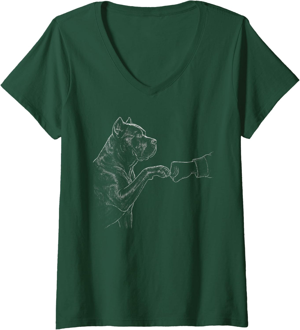 Women's Cane Corso Fist Bump Dog Owner Friendship Men Women V-Neck T-Shirt - Dark Green