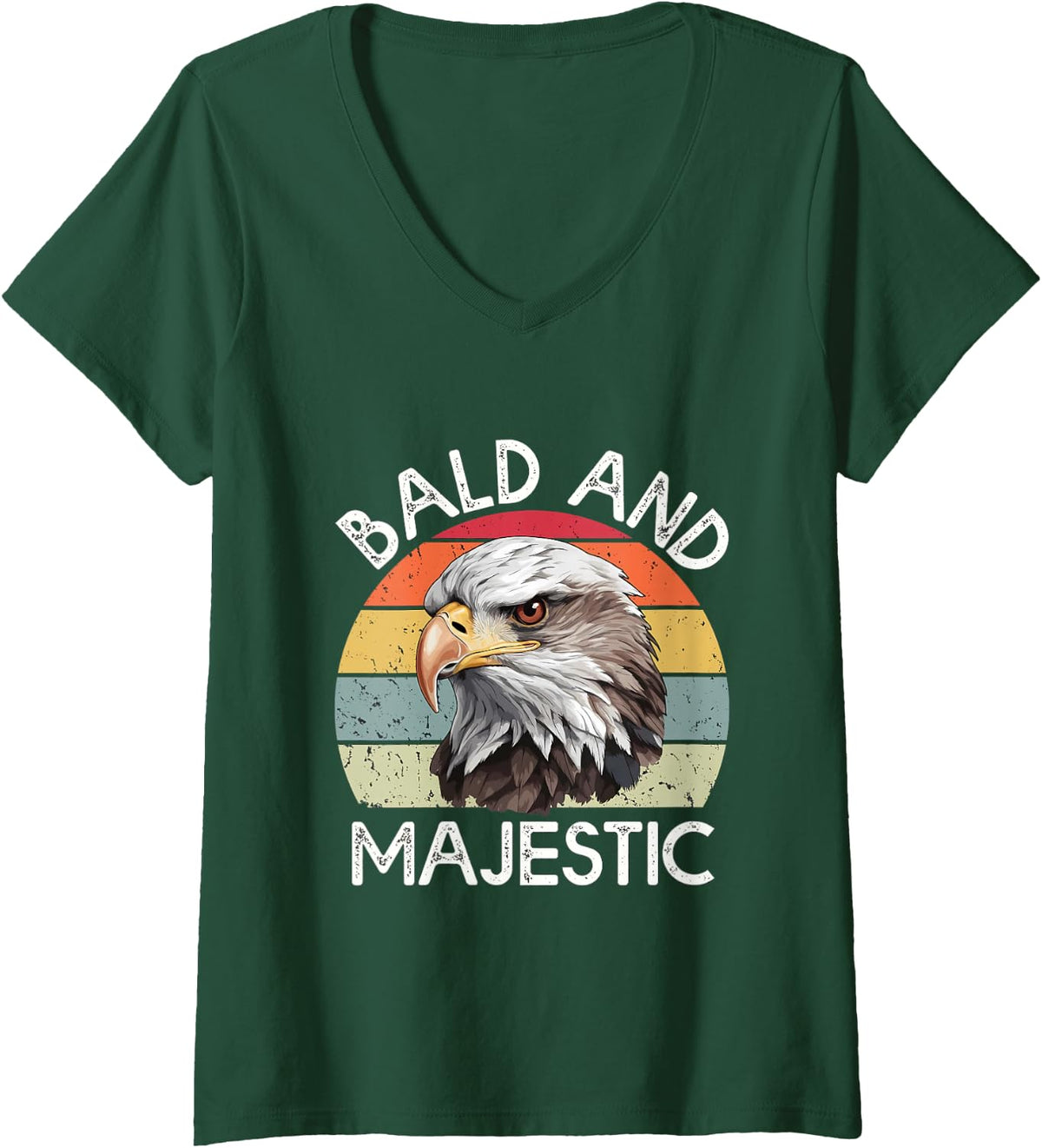 Women's Bald and Majestic Eagle Husband Grandpa Joke Humor V-Neck T-Shirt - Dark Green