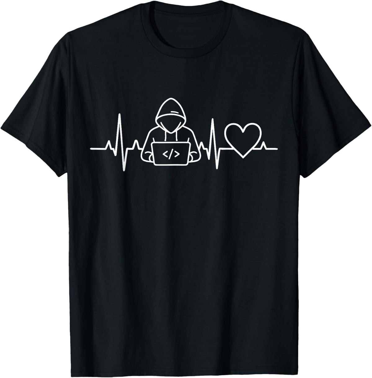 Coder Heartbeat Programmer Software Developer Code T-Shirt - Black